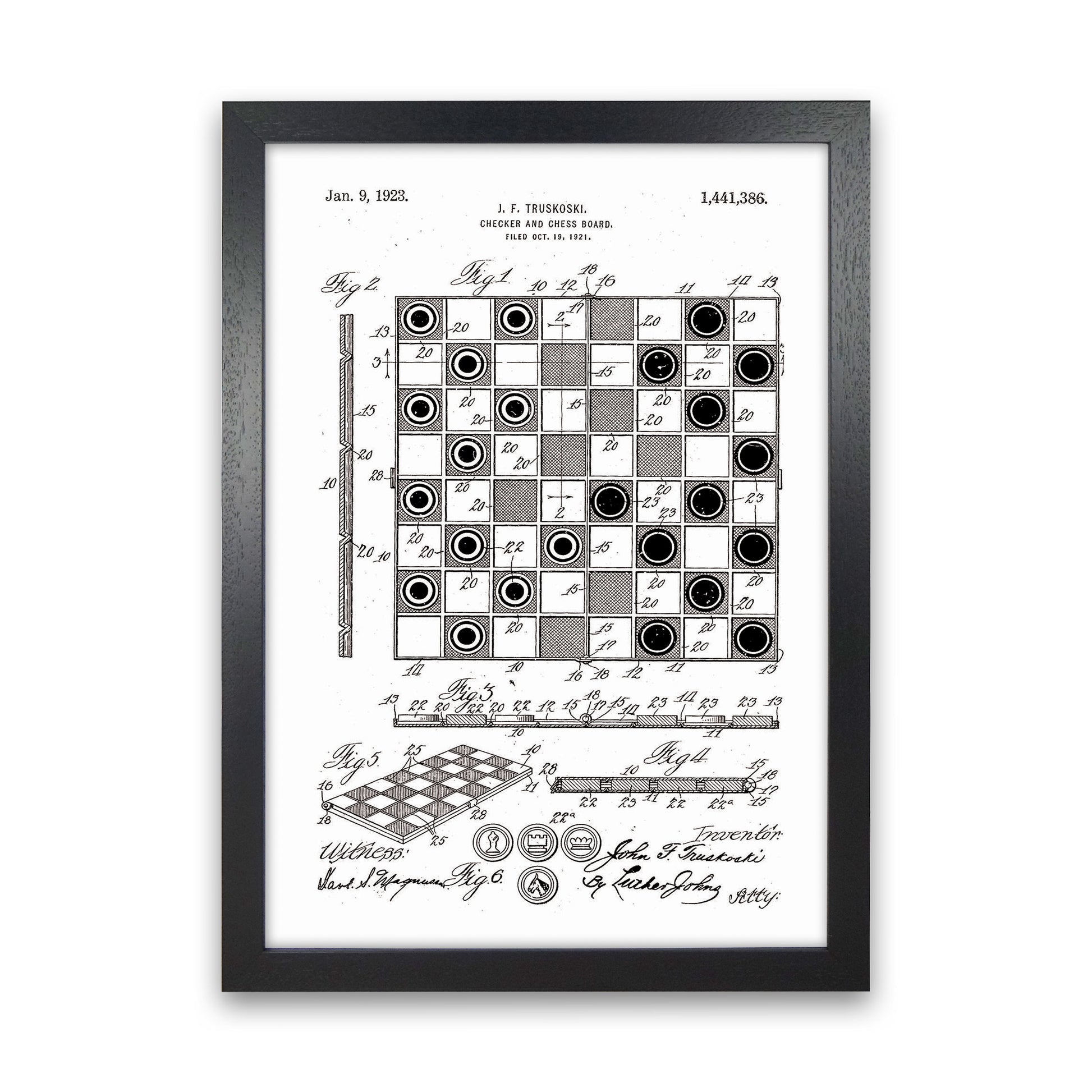 Chess And Checkers Board Patent Art Print by Jason Stanley Black Grain