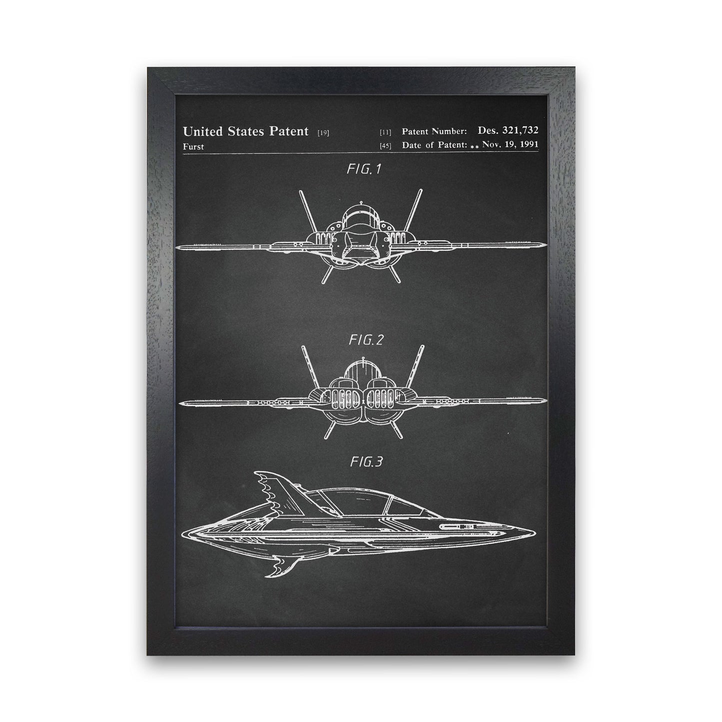 Batwing Patent- Chalkboard Art Print by Jason Stanley Black Grain