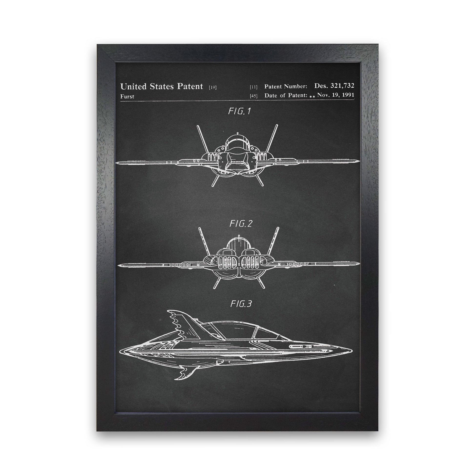 Batwing Patent- Chalkboard Art Print by Jason Stanley Black Grain
