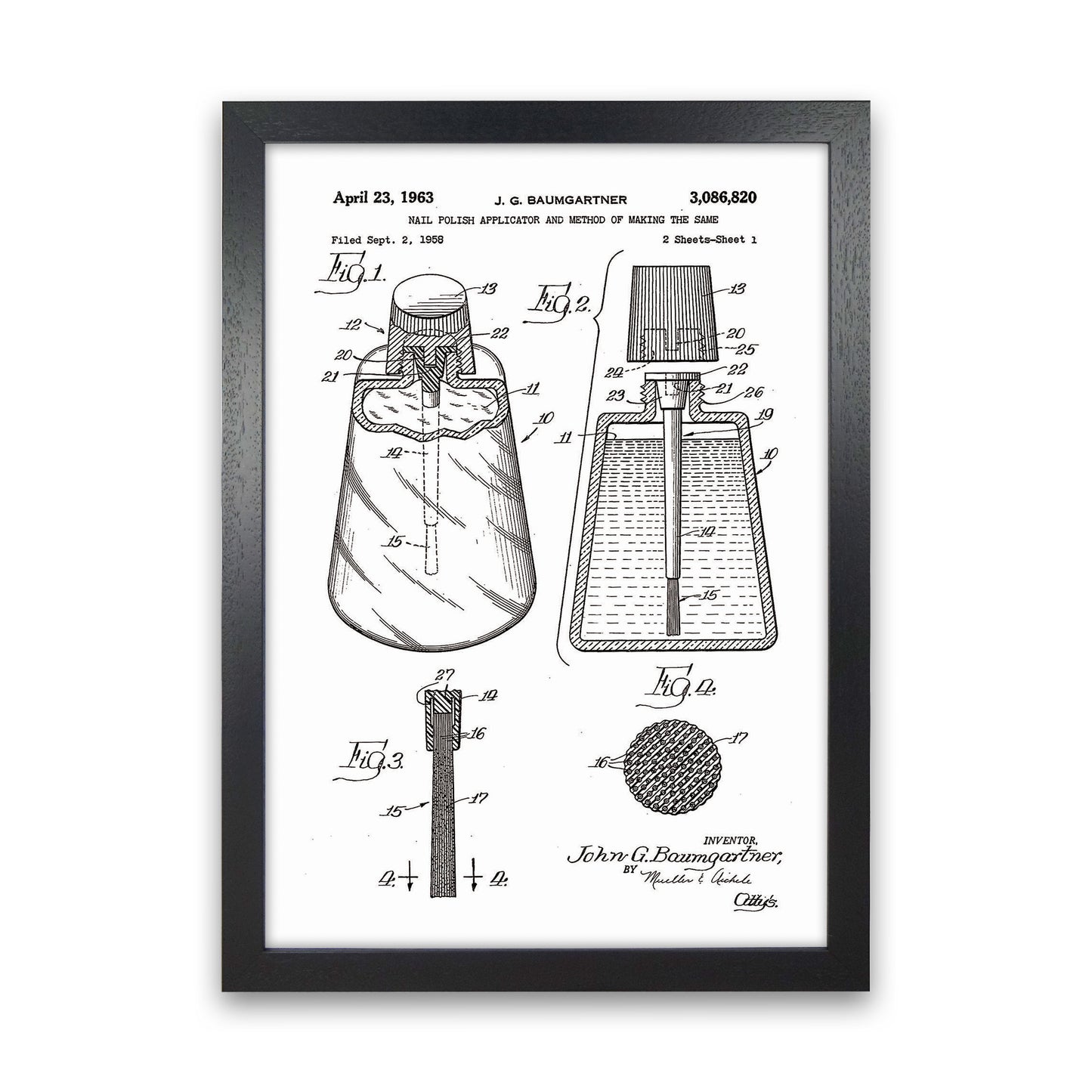 Nail Polish Applicator Patent Art Print by Jason Stanley Black Grain