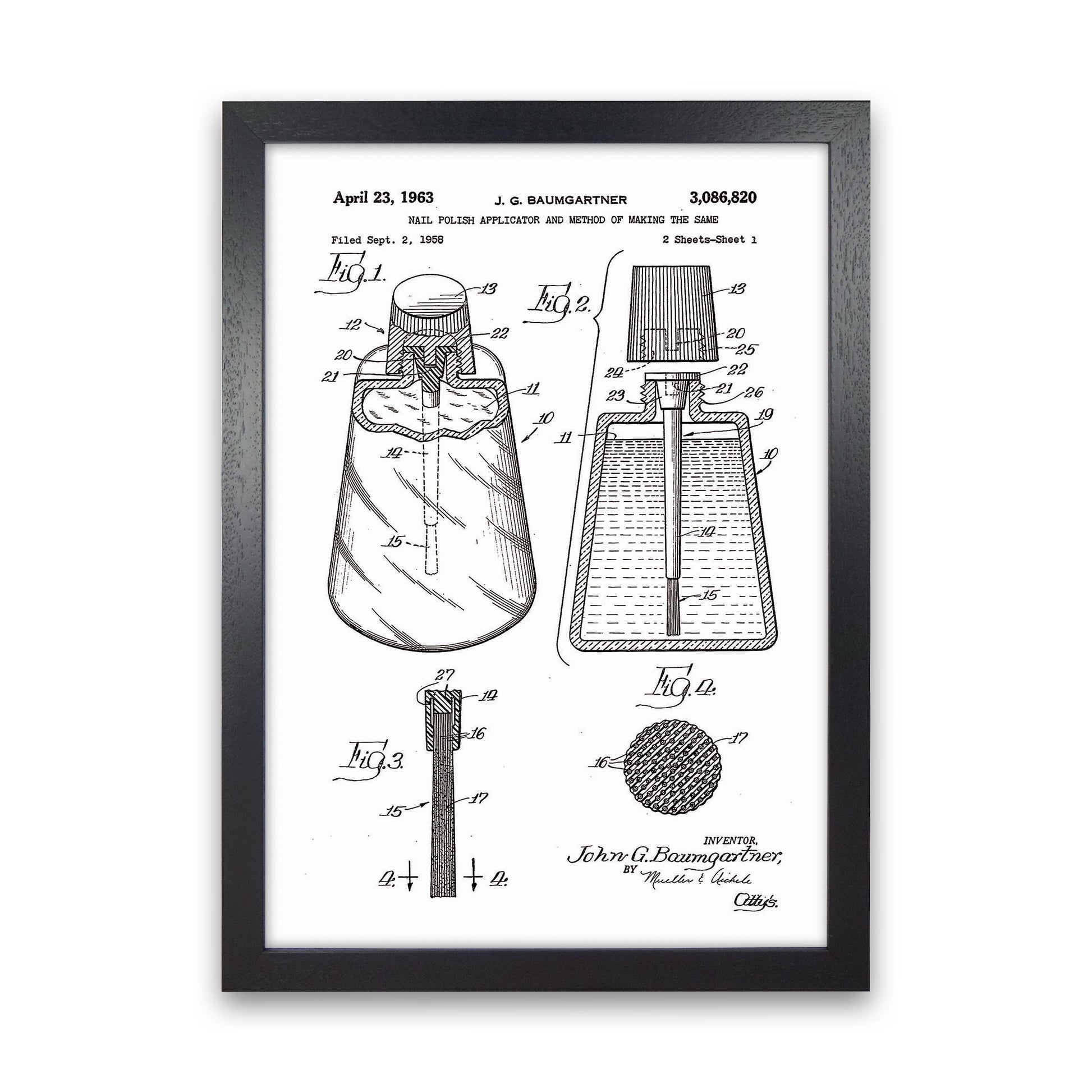 Nail Polish Applicator Patent Art Print by Jason Stanley Black Grain