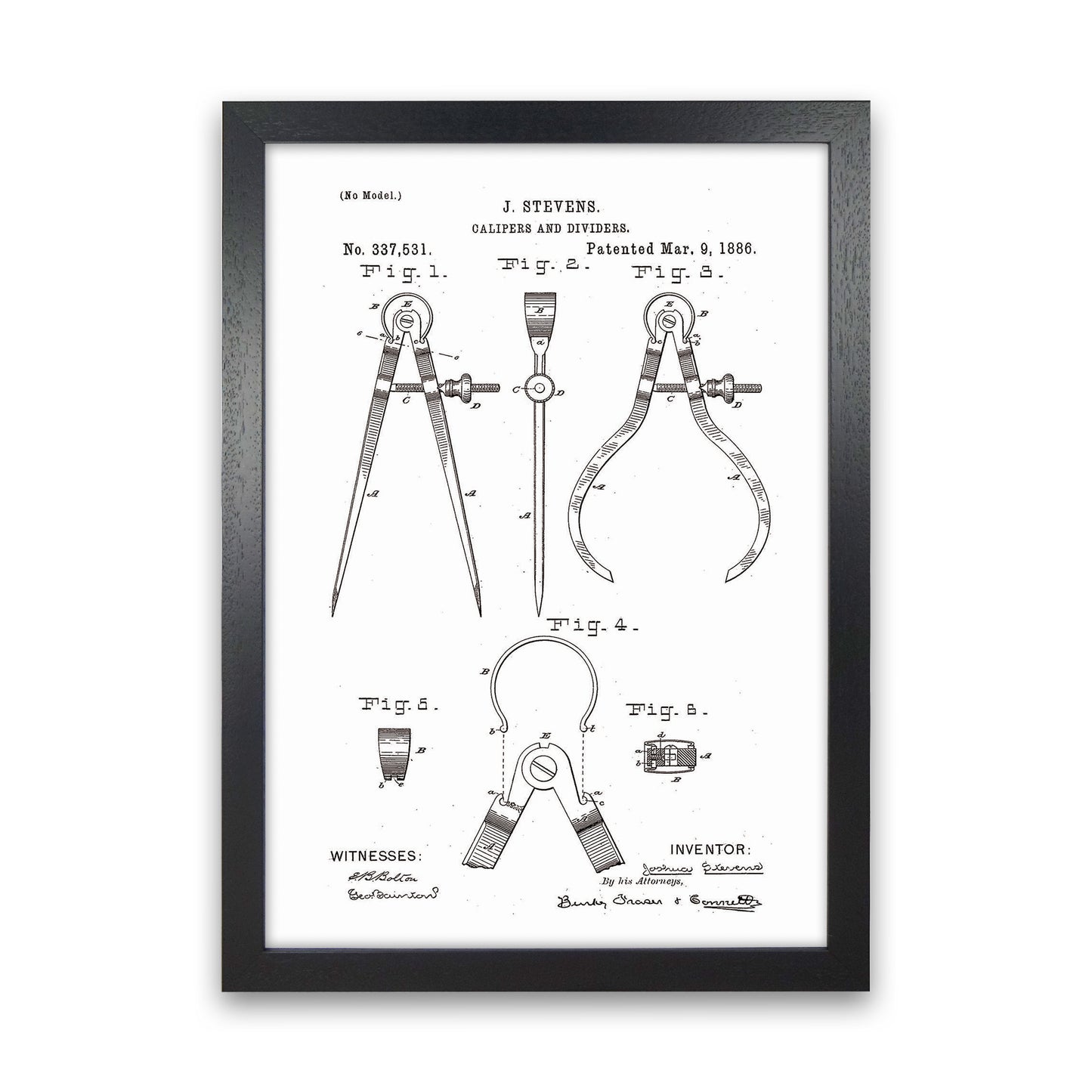 Calipers And Dividers Patent Art Print by Jason Stanley Black Grain