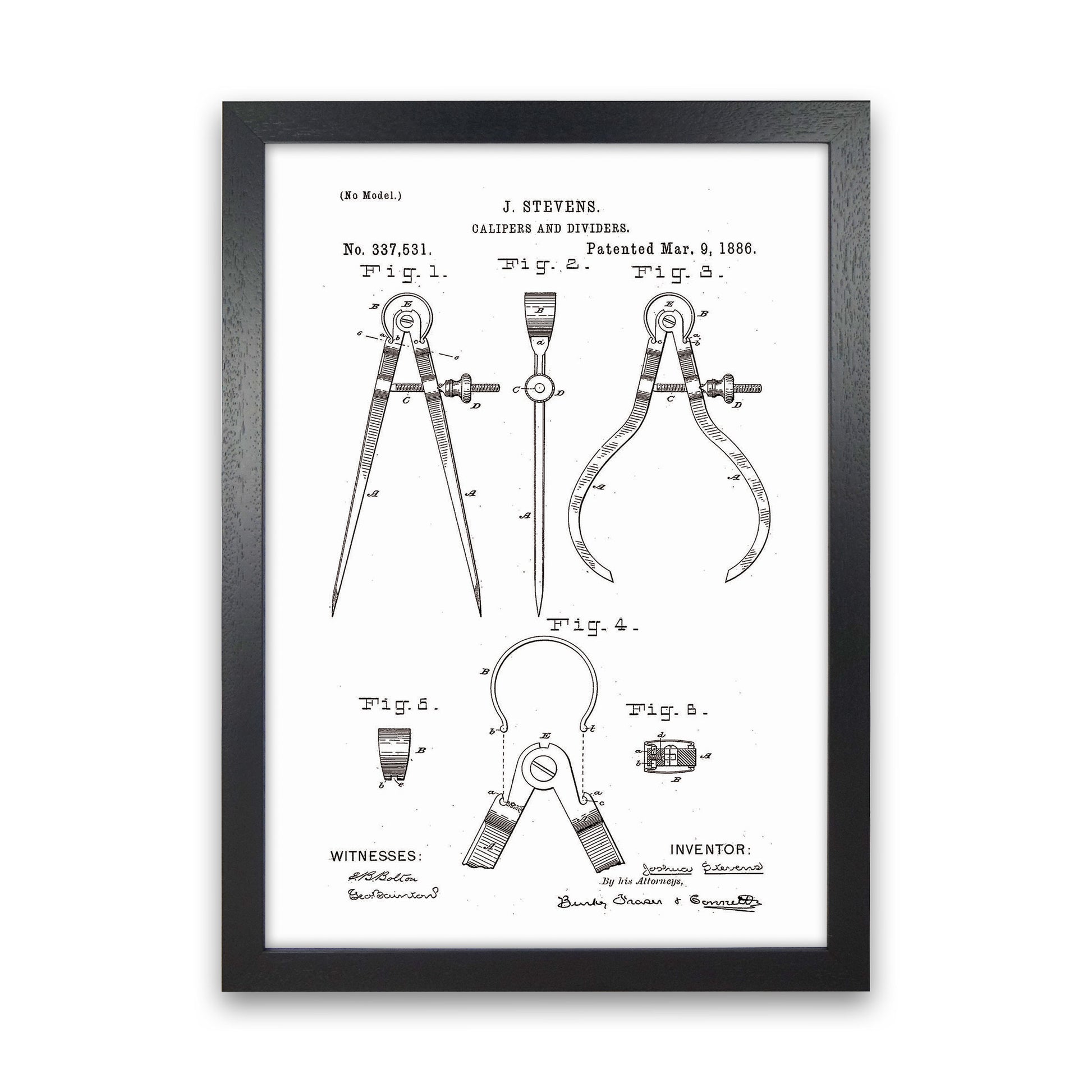 Calipers And Dividers Patent Art Print by Jason Stanley Black Grain