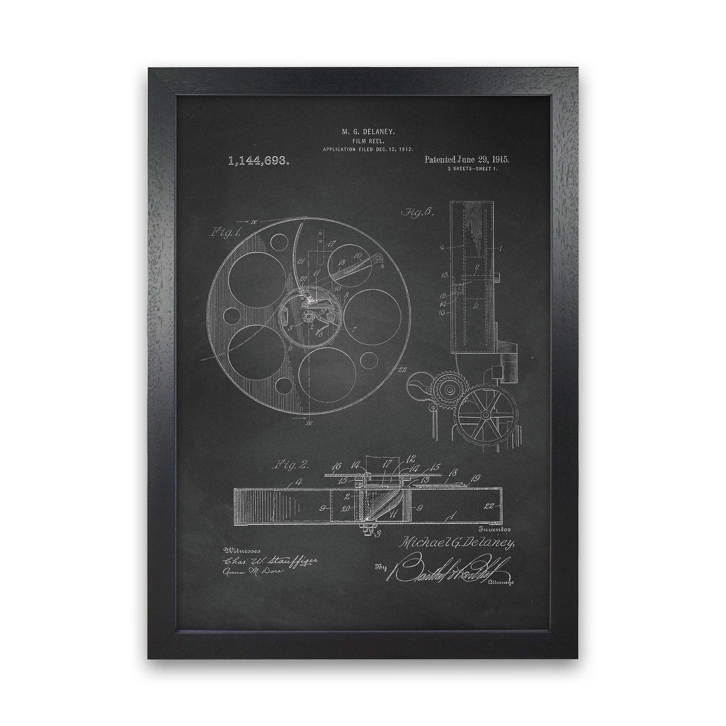 Film Reel Patent 2-Chalkboard Art Print by Jason Stanley Black Grain