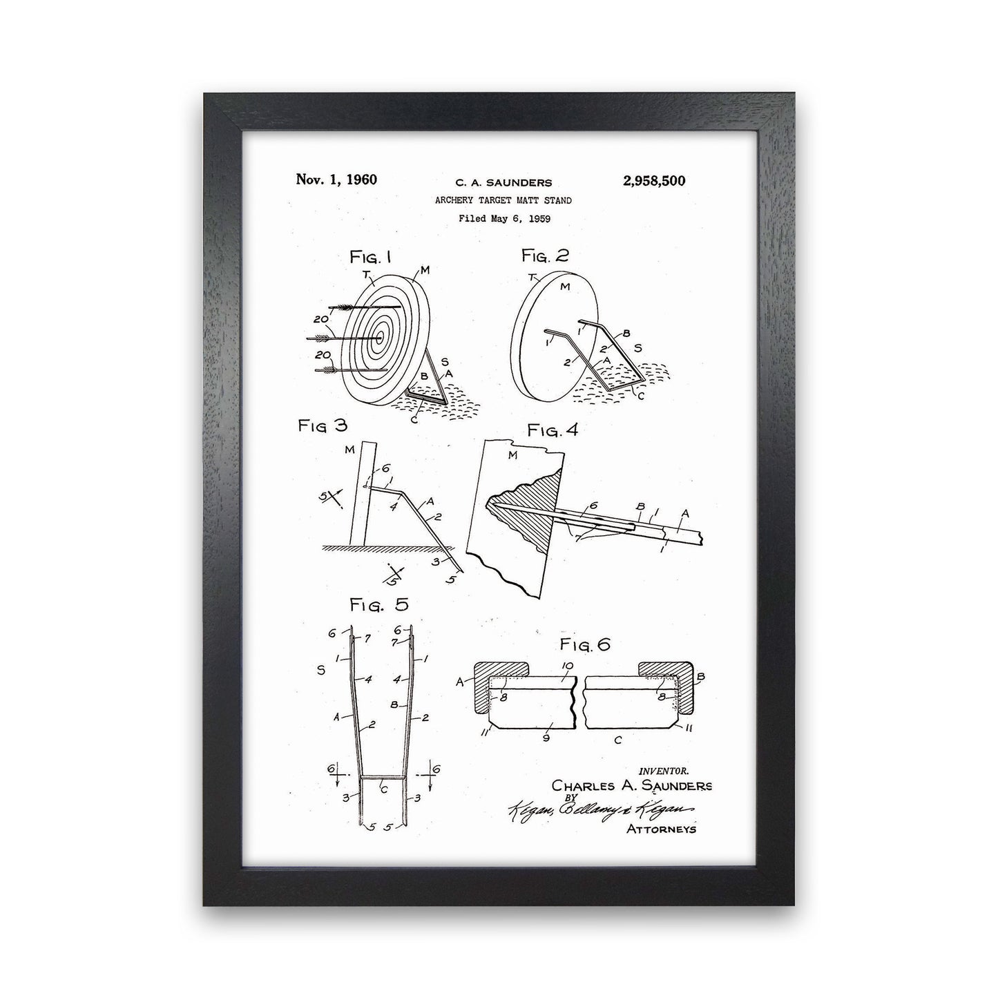 Archery Target Stand Patent Art Print by Jason Stanley Black Grain