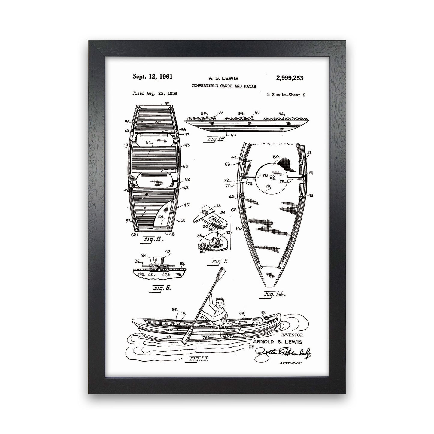 Canoe And Kayak Patent Art Print by Jason Stanley Black Grain
