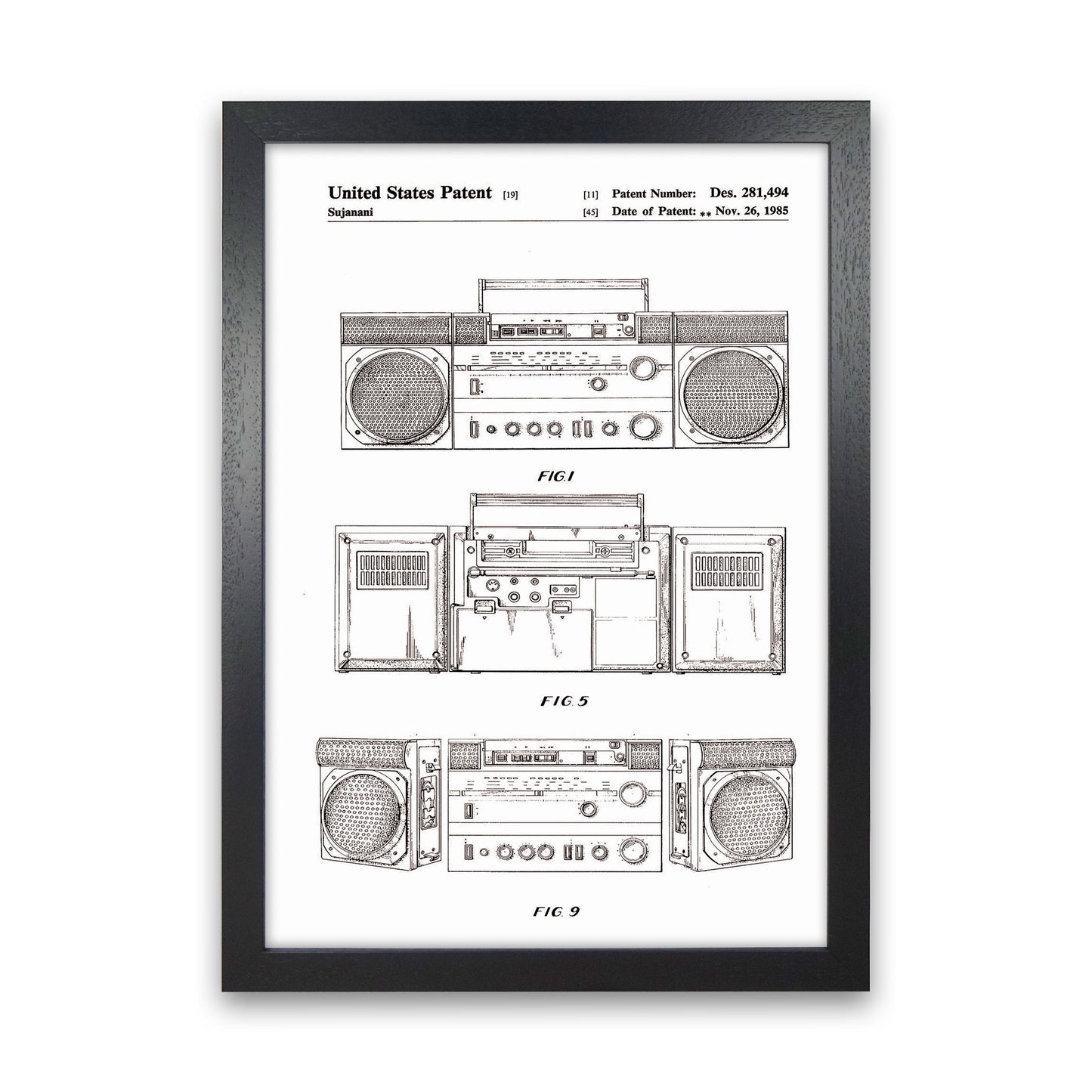Ghetto Blaster Patent Art Print by Jason Stanley Black Grain