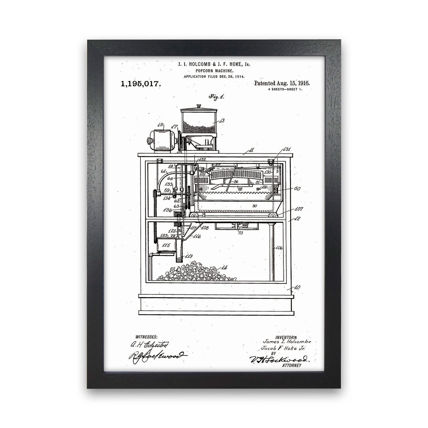 Popcorn Machine Patent Art Print by Jason Stanley Black Grain