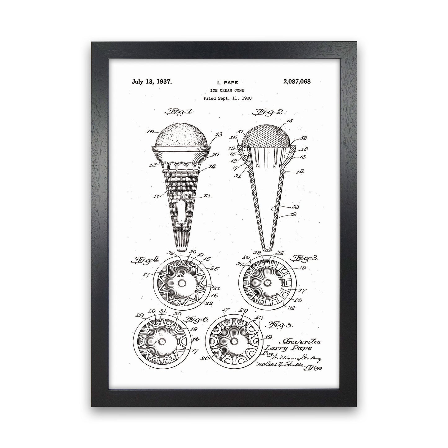Ice Cream Cone Patent Art Print by Jason Stanley Black Grain