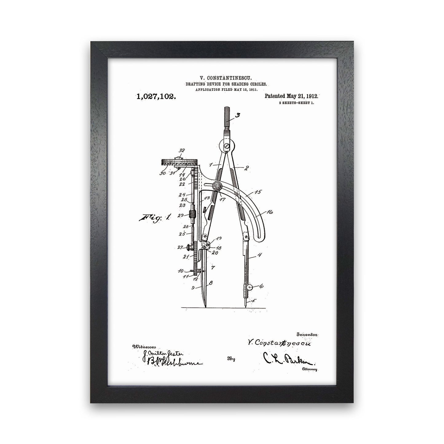 Drafting Device Patent Art Print by Jason Stanley Black Grain