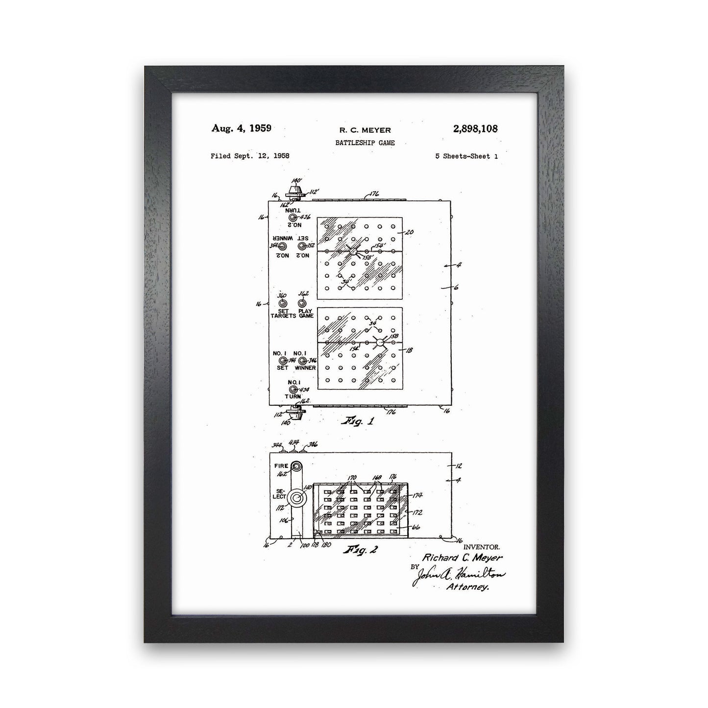 Battleship Game Patent Art Print by Jason Stanley Black Grain