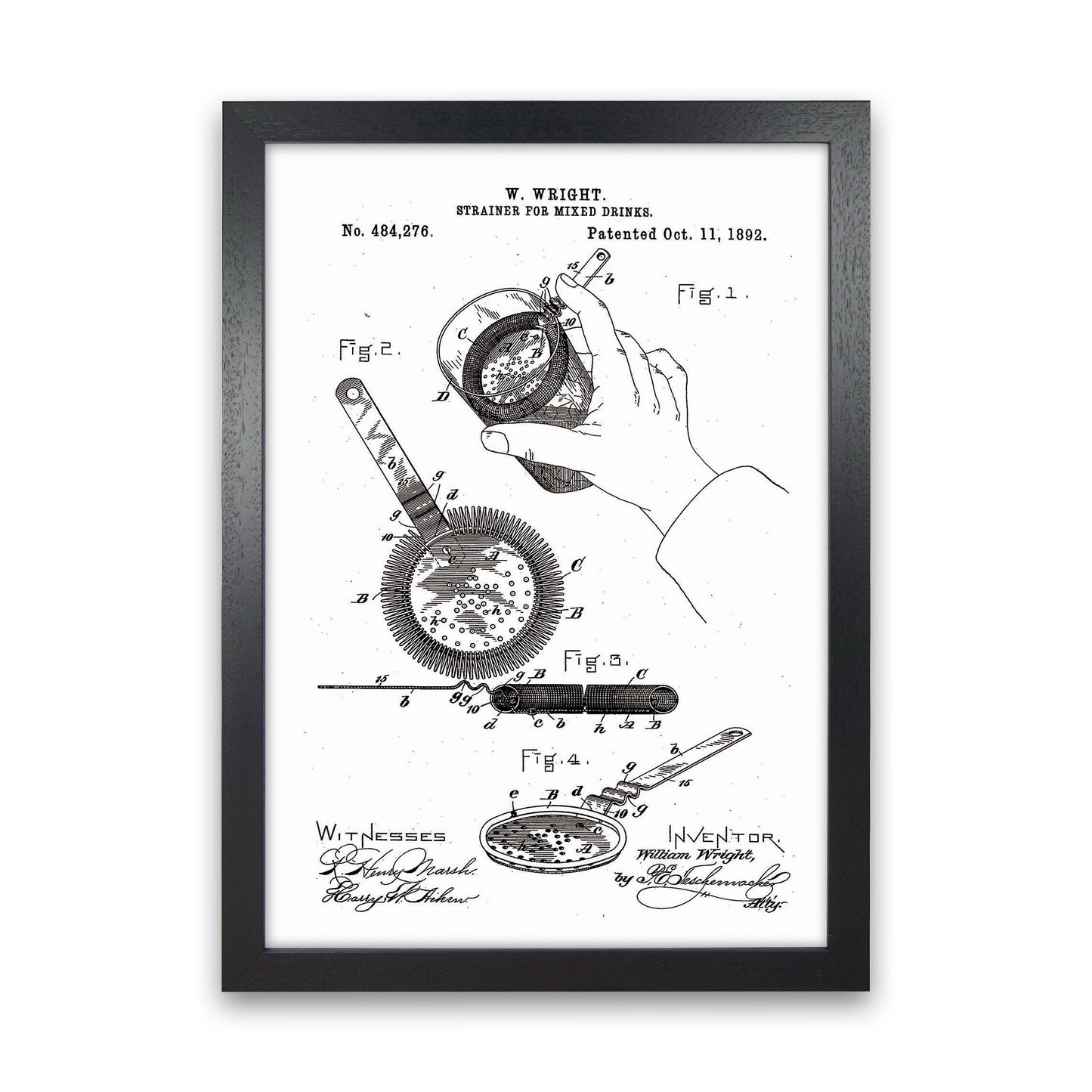 Drink Strainer Patent Art Print by Jason Stanley Black Grain