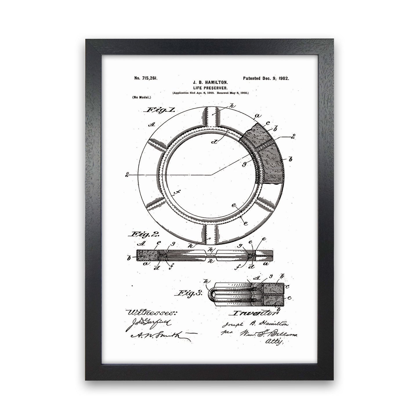Life Preserver Patent Art Print by Jason Stanley Black Grain