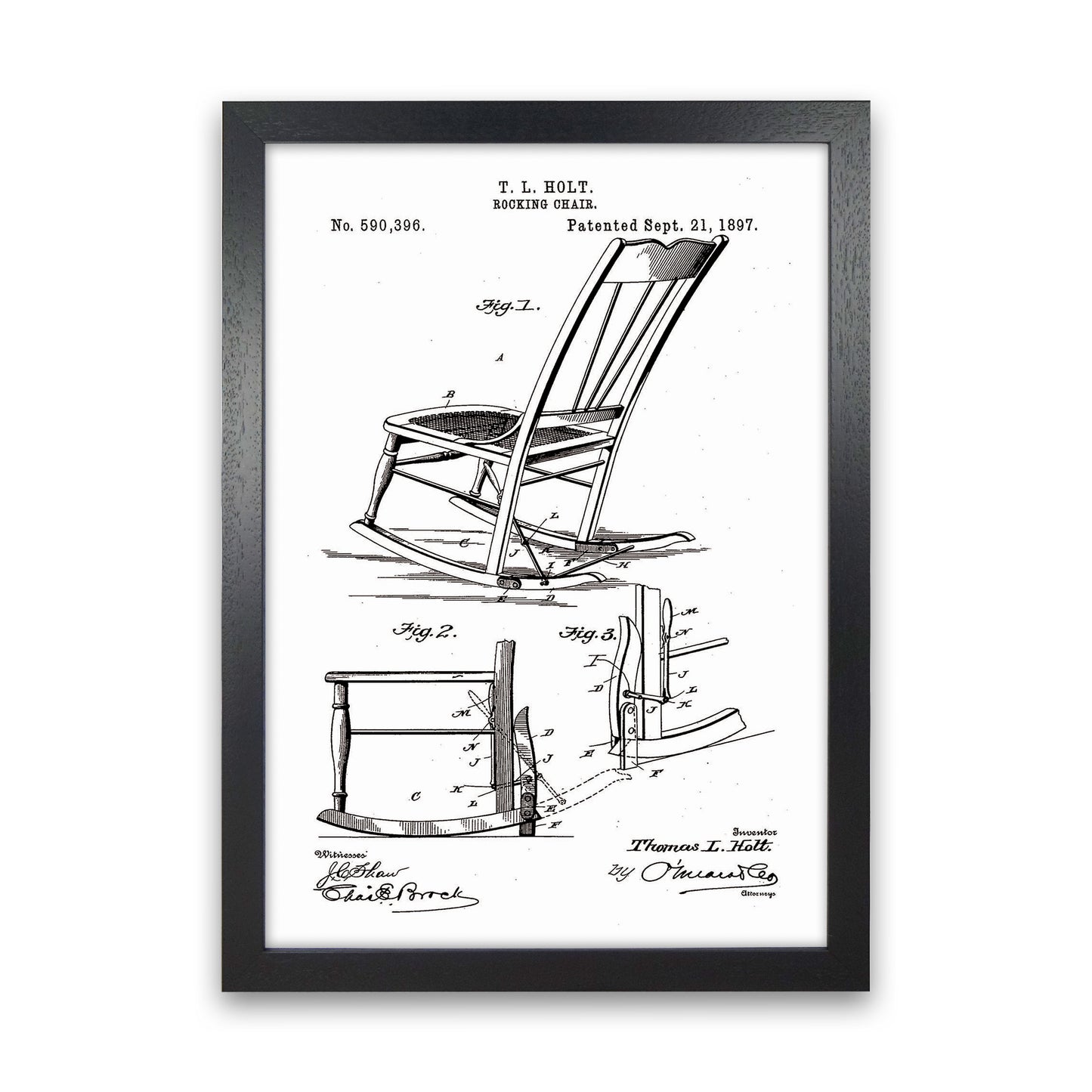 Rocking Chair Patent Art Print by Jason Stanley Black Grain