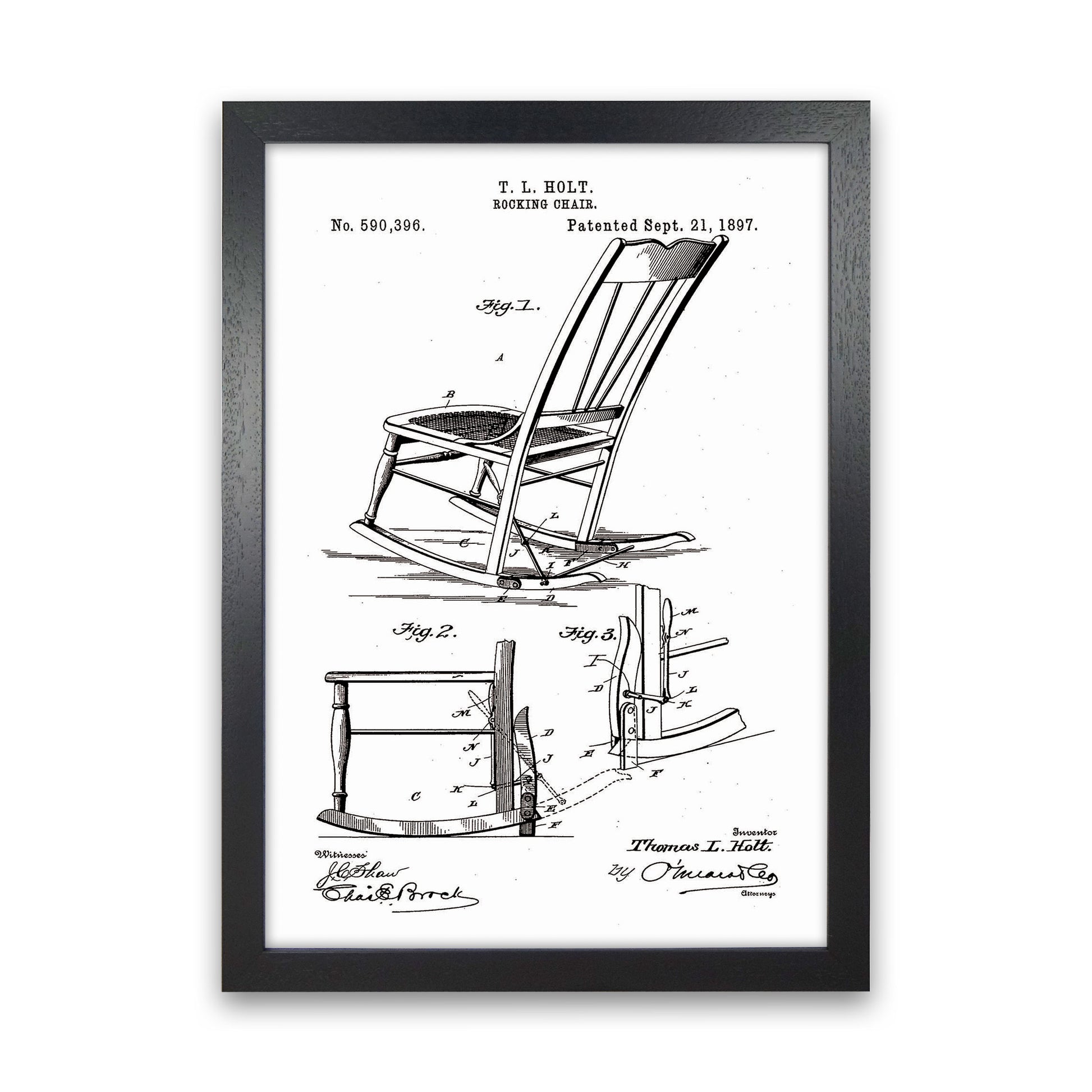 Rocking Chair Patent Art Print by Jason Stanley Black Grain