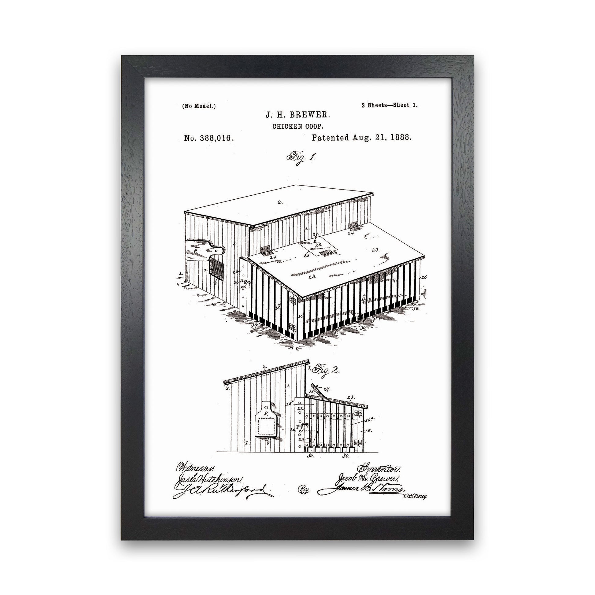 Chicken Coop Patent Art Print by Jason Stanley Black Grain