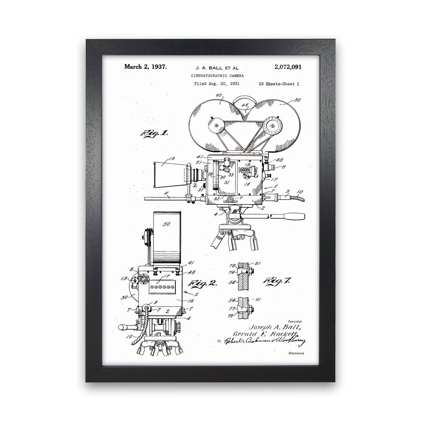 Cinema Camera Patent Art Print by Jason Stanley Black Grain