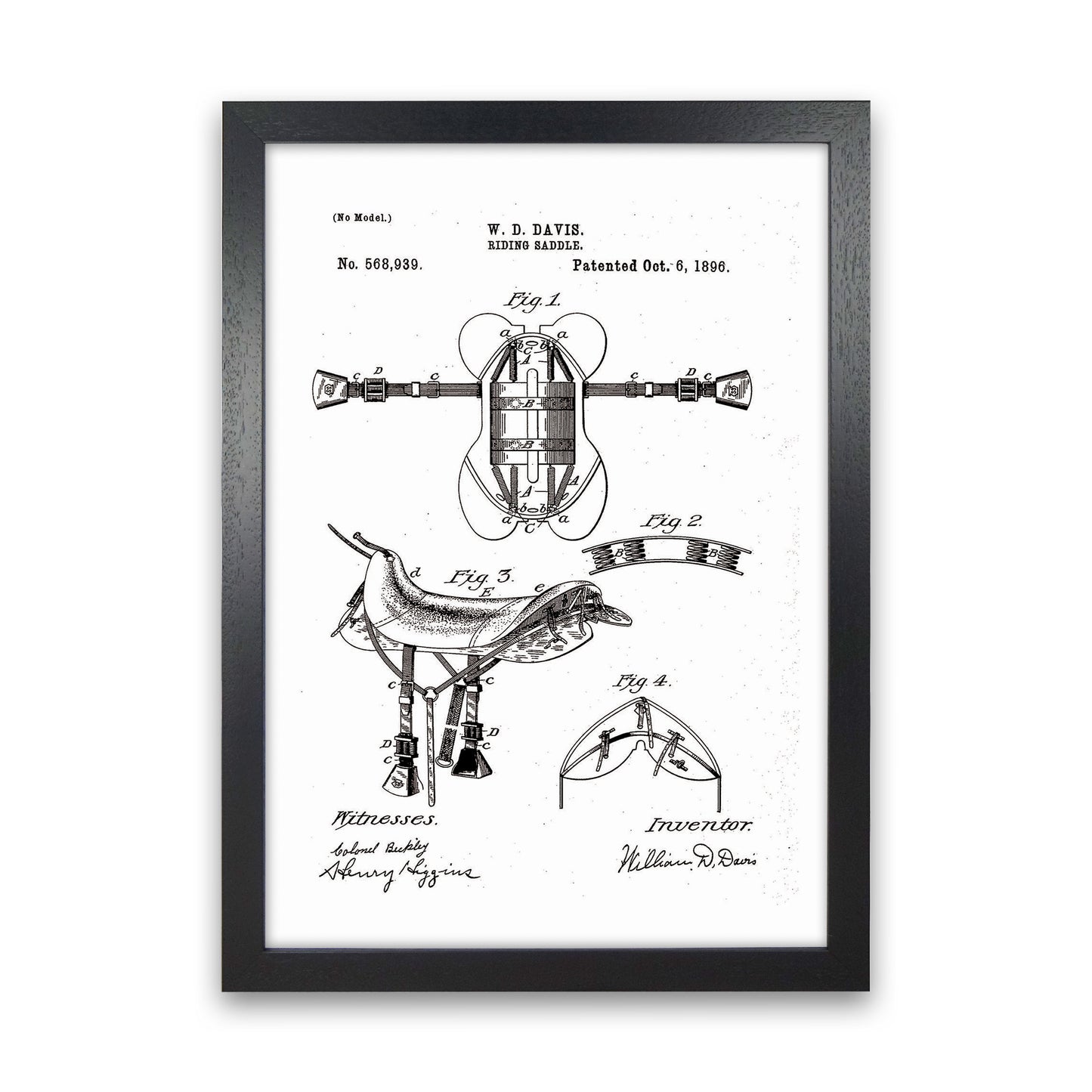 Riding Saddle Patent Art Print by Jason Stanley Black Grain