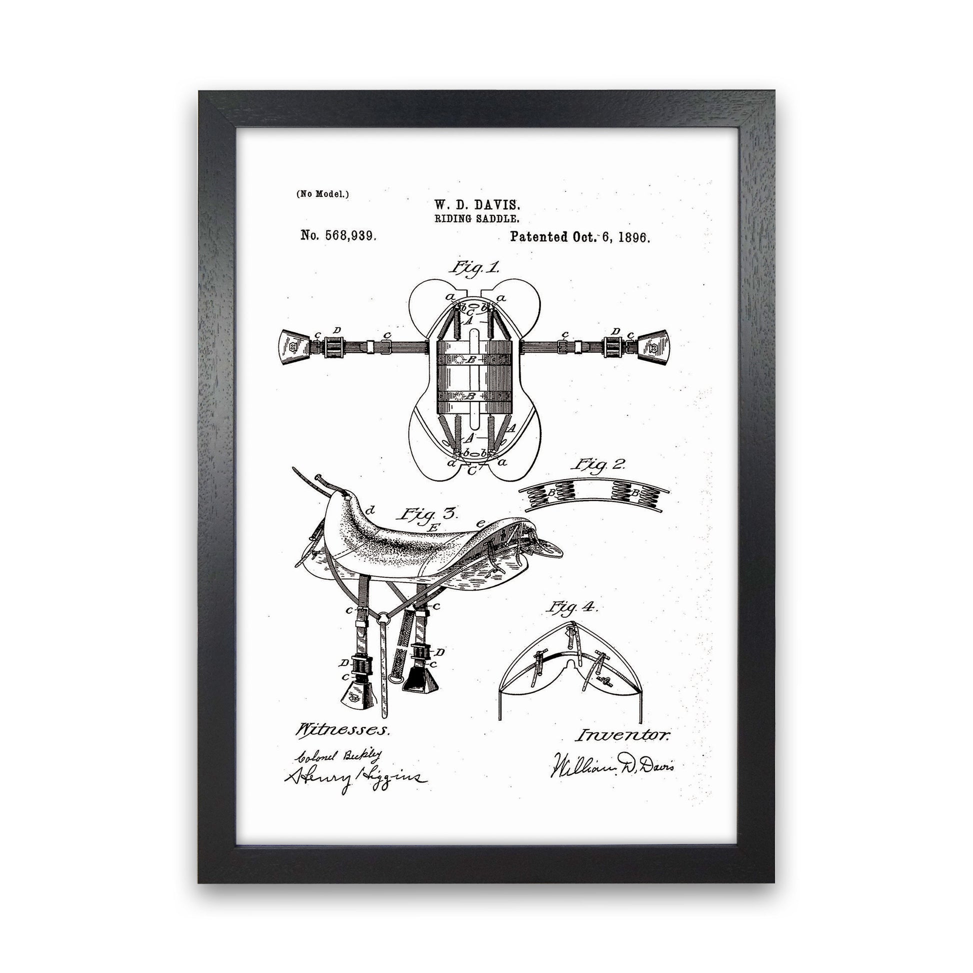 Riding Saddle Patent Art Print by Jason Stanley Black Grain