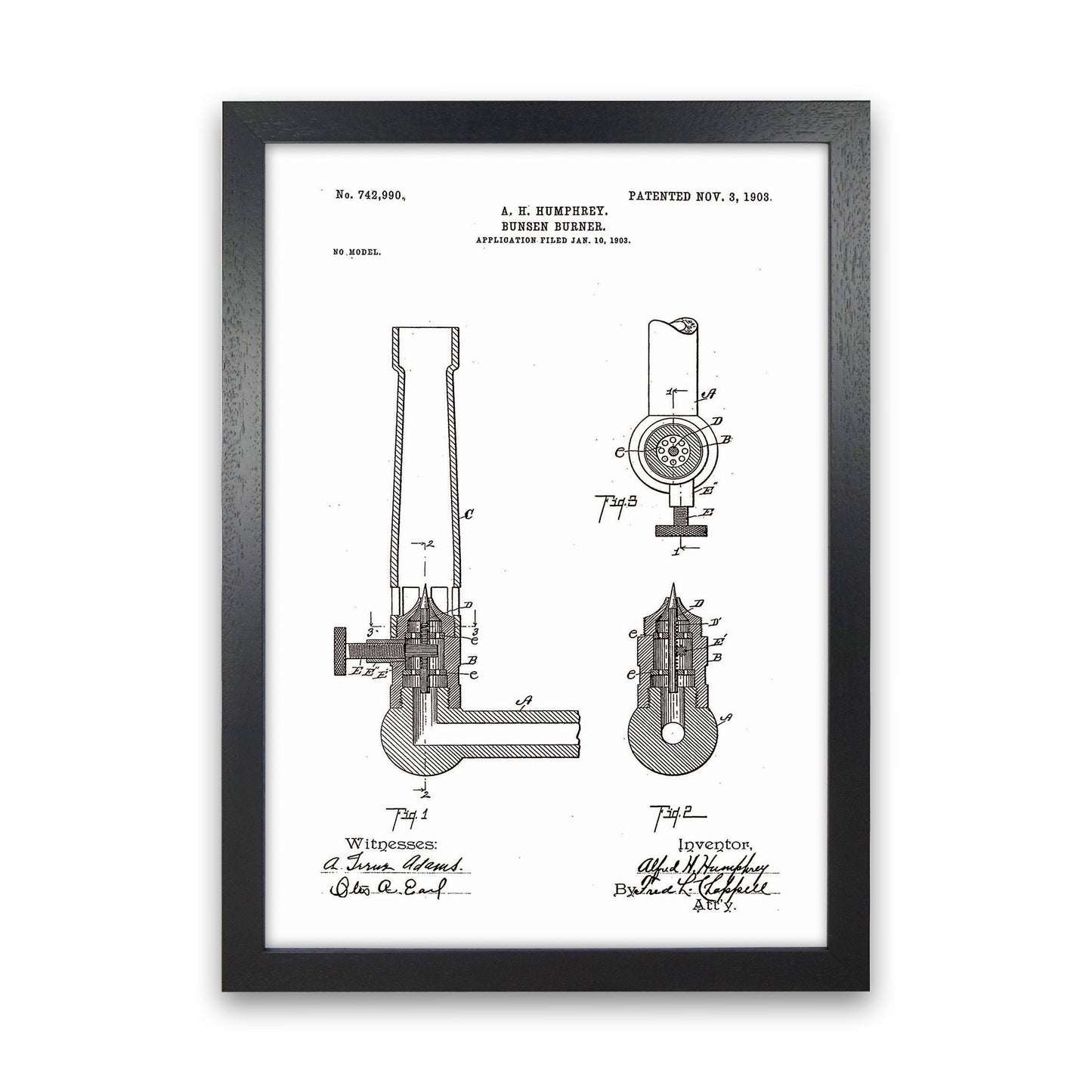 Bunsen Burner Patent Art Print by Jason Stanley Black Grain