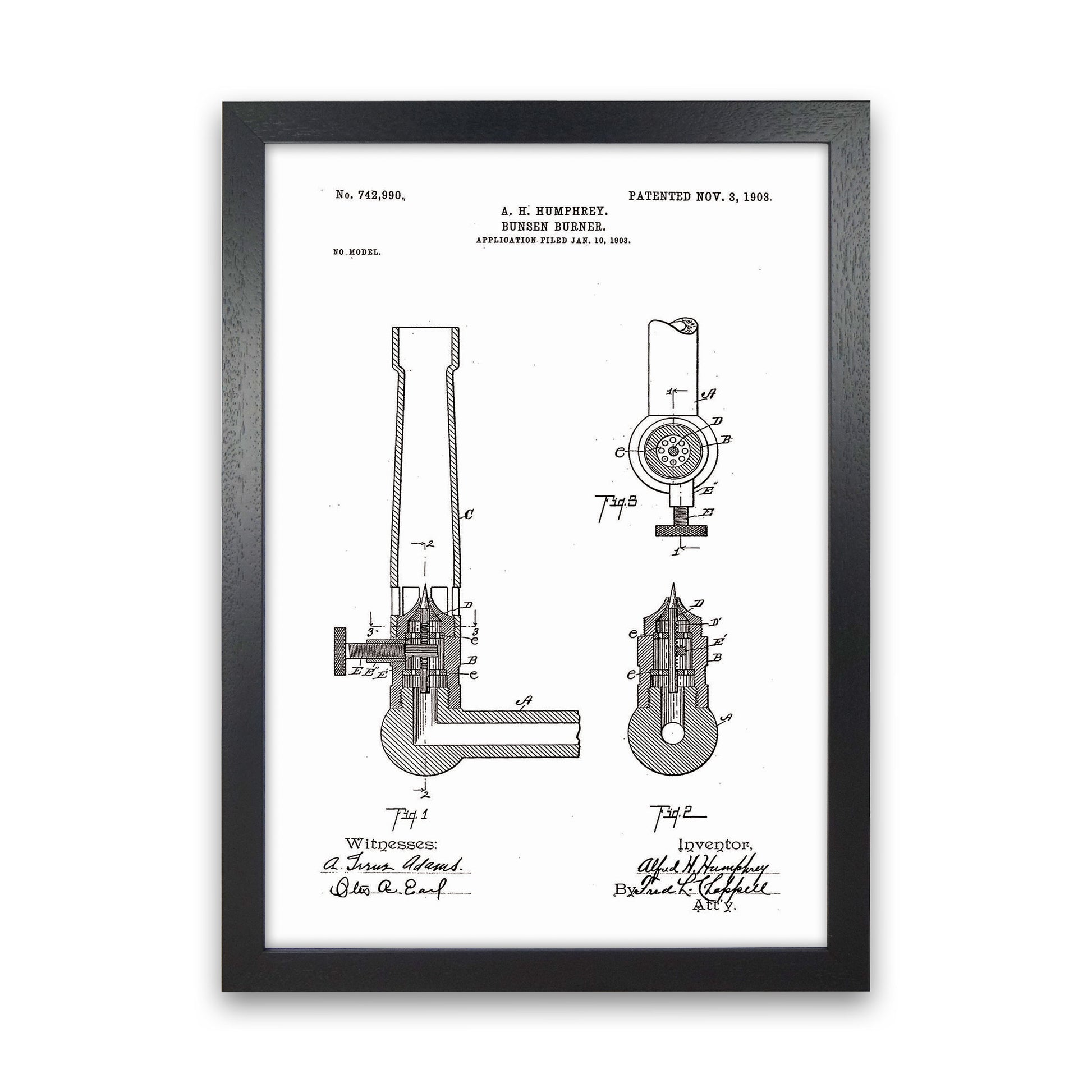 Bunsen Burner Patent Art Print by Jason Stanley Black Grain
