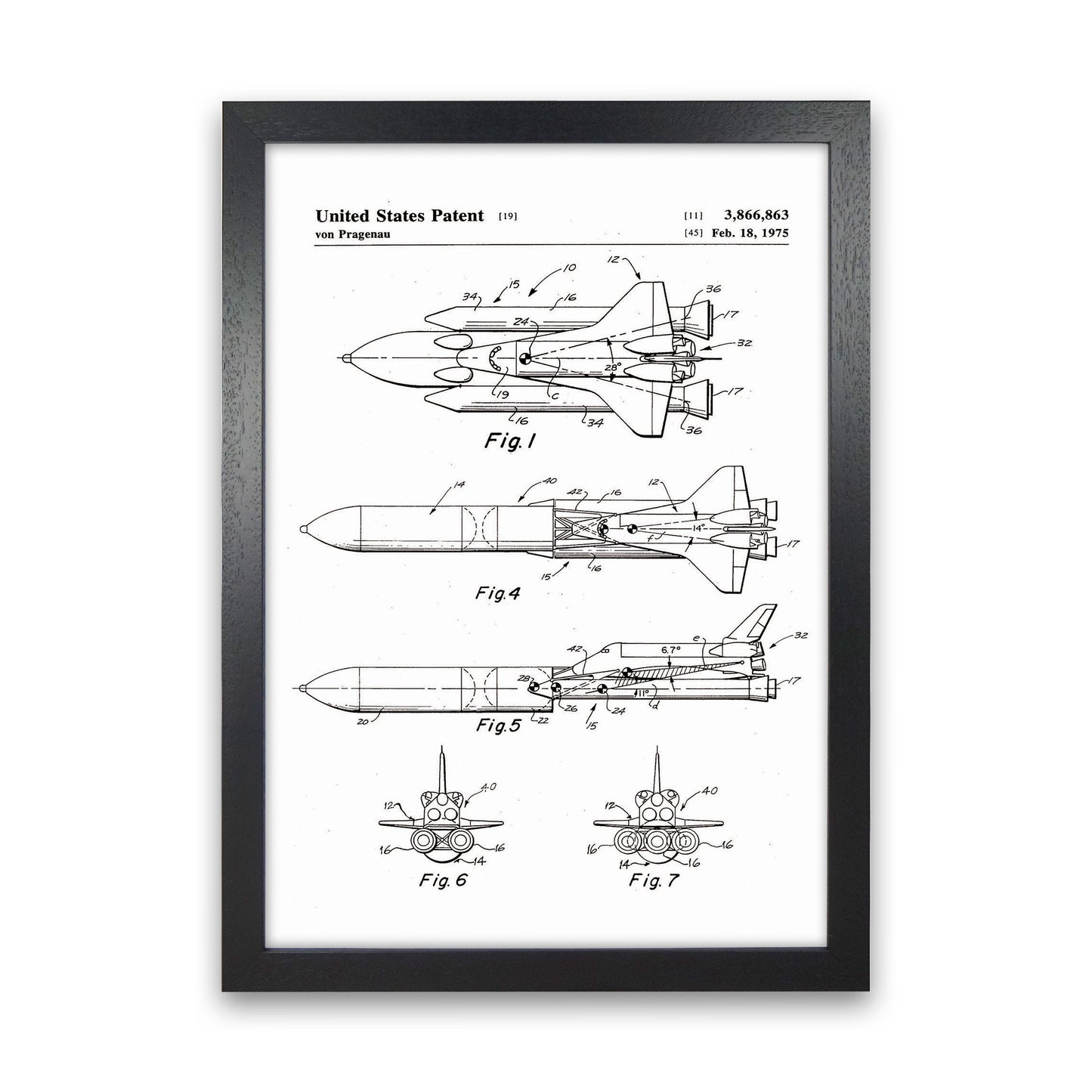 Space Shuttle Patent Art Print by Jason Stanley Black Grain