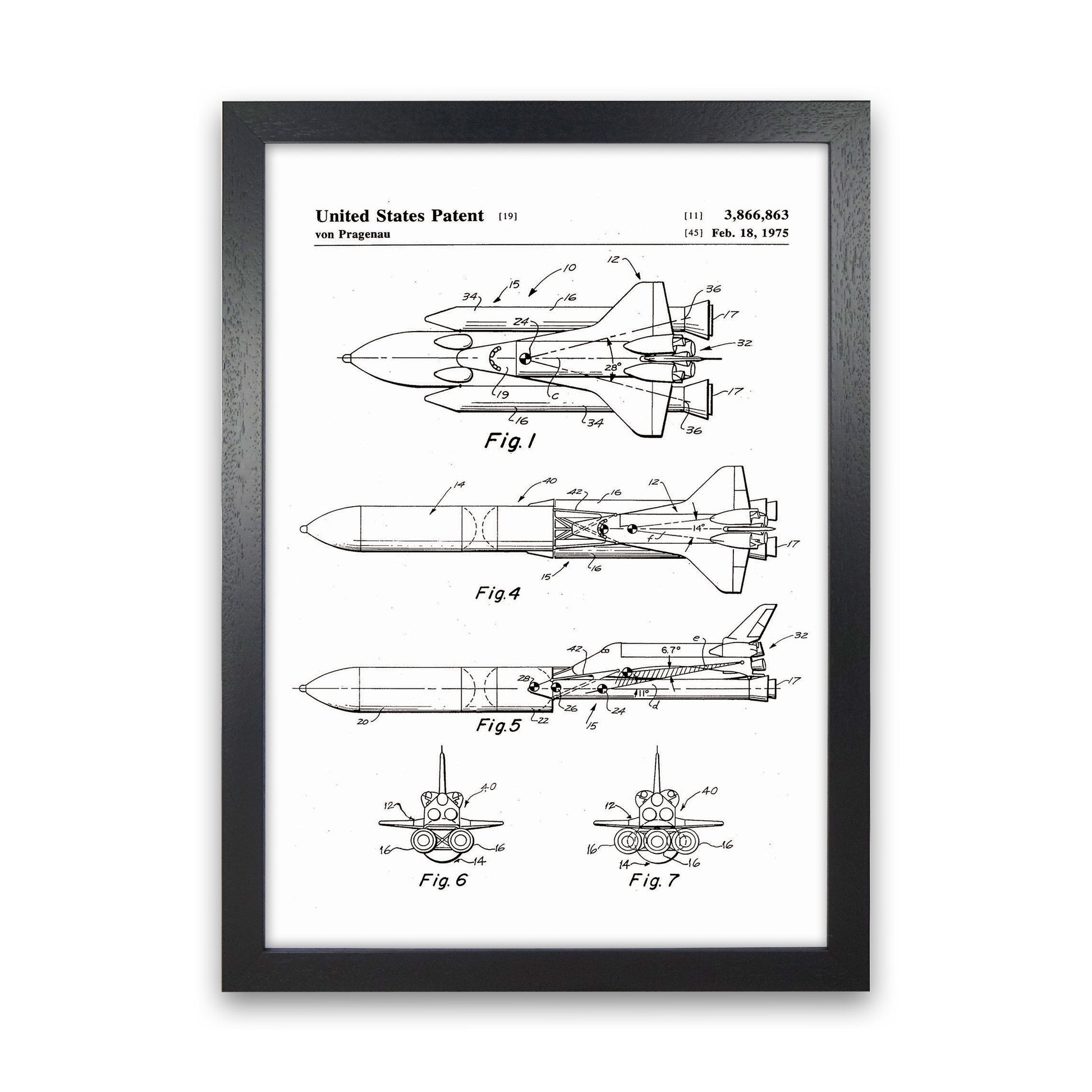 Space Shuttle Patent Art Print by Jason Stanley Black Grain