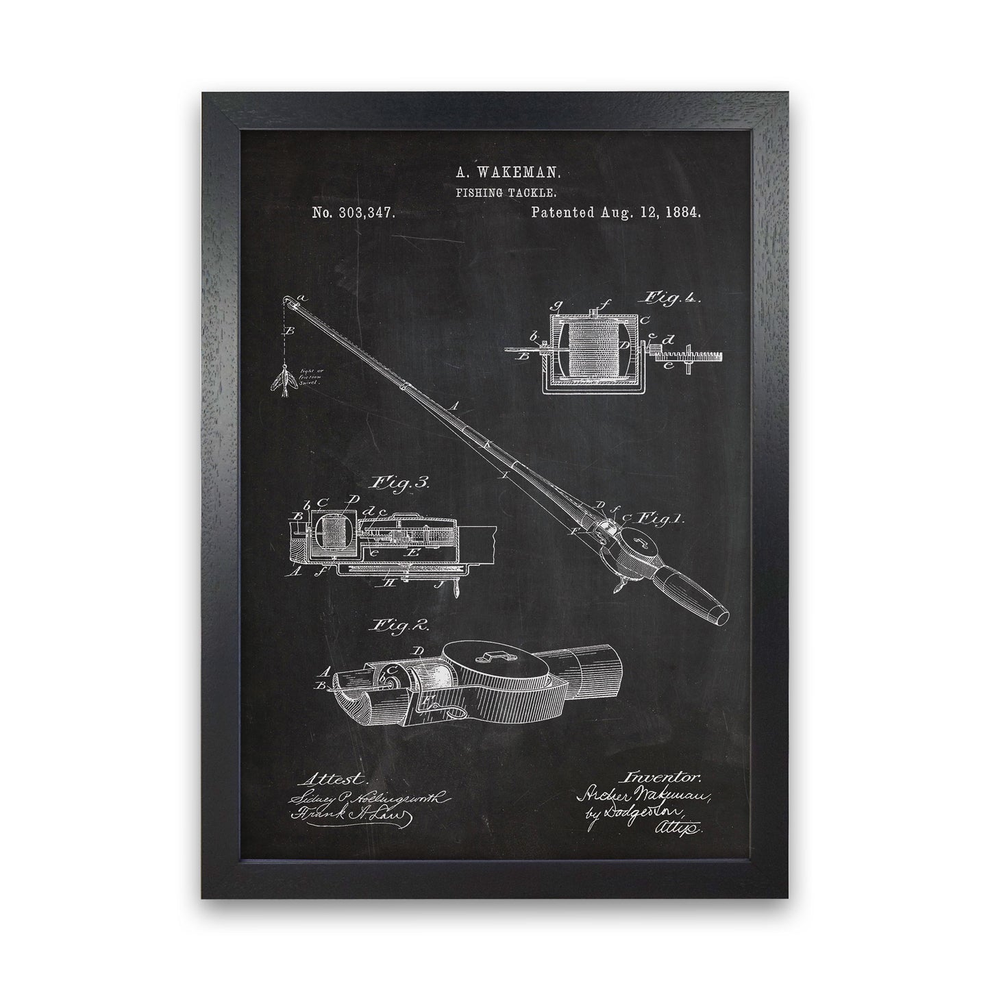 Fishing Rod Patent Art Print by Jason Stanley Black Grain