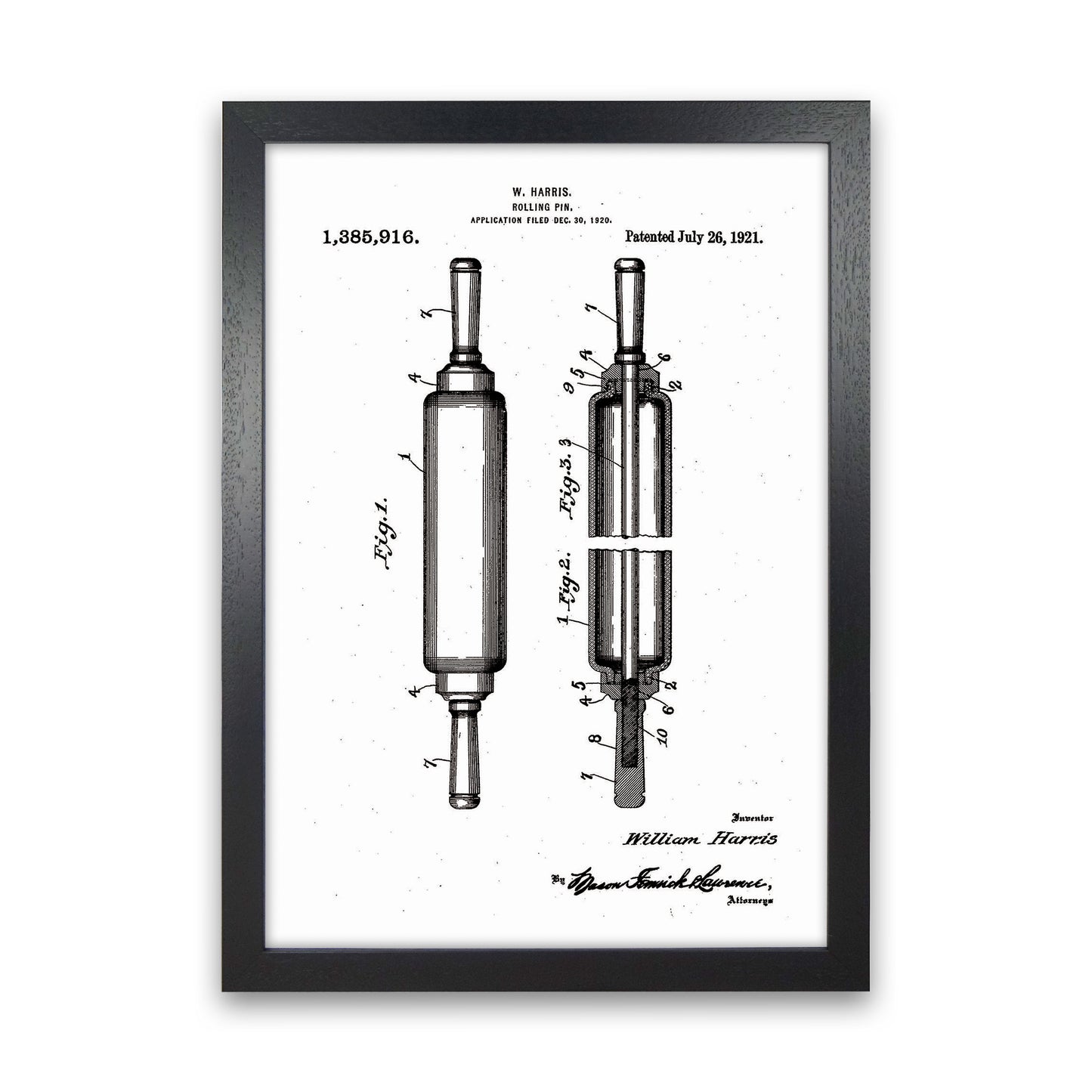 Rolling Pin Patent Art Print by Jason Stanley Black Grain