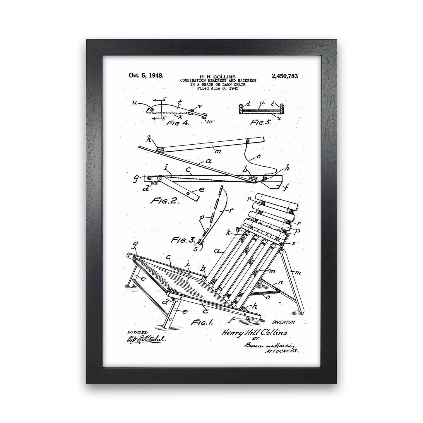 Beach Chair Patent Art Print by Jason Stanley Black Grain