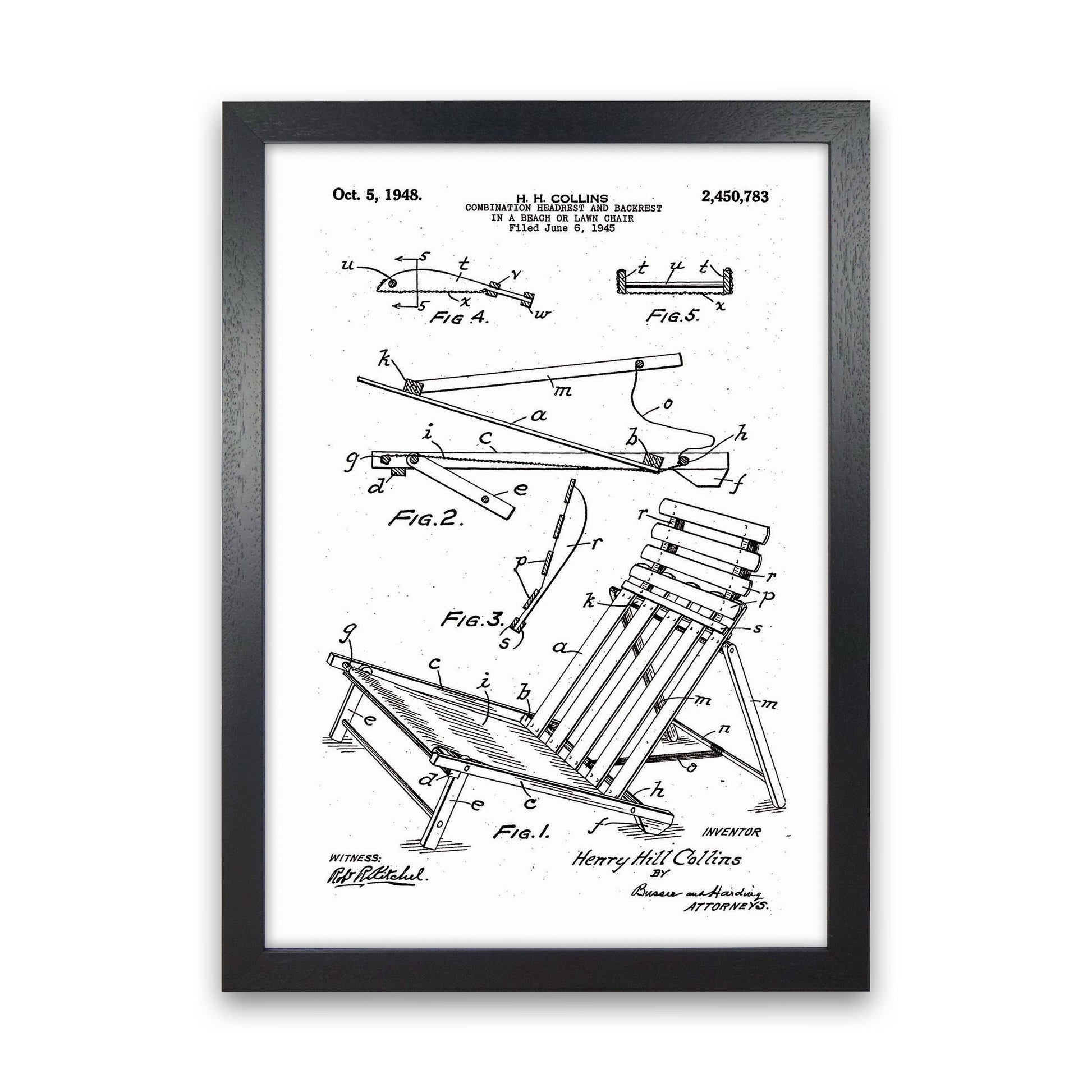 Beach Chair Patent Art Print by Jason Stanley Black Grain