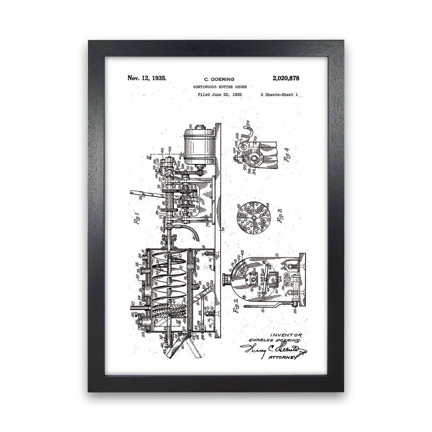 Butter Churn Patent Art Print by Jason Stanley Black Grain