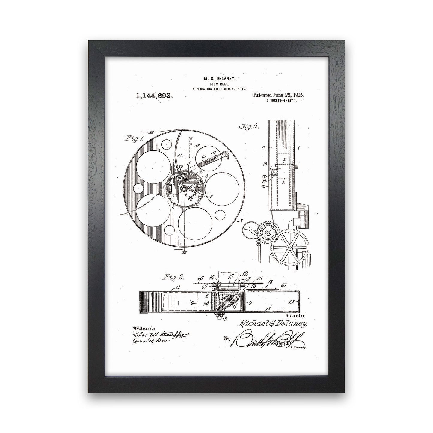 Film Reel Patent 2 Art Print by Jason Stanley Black Grain