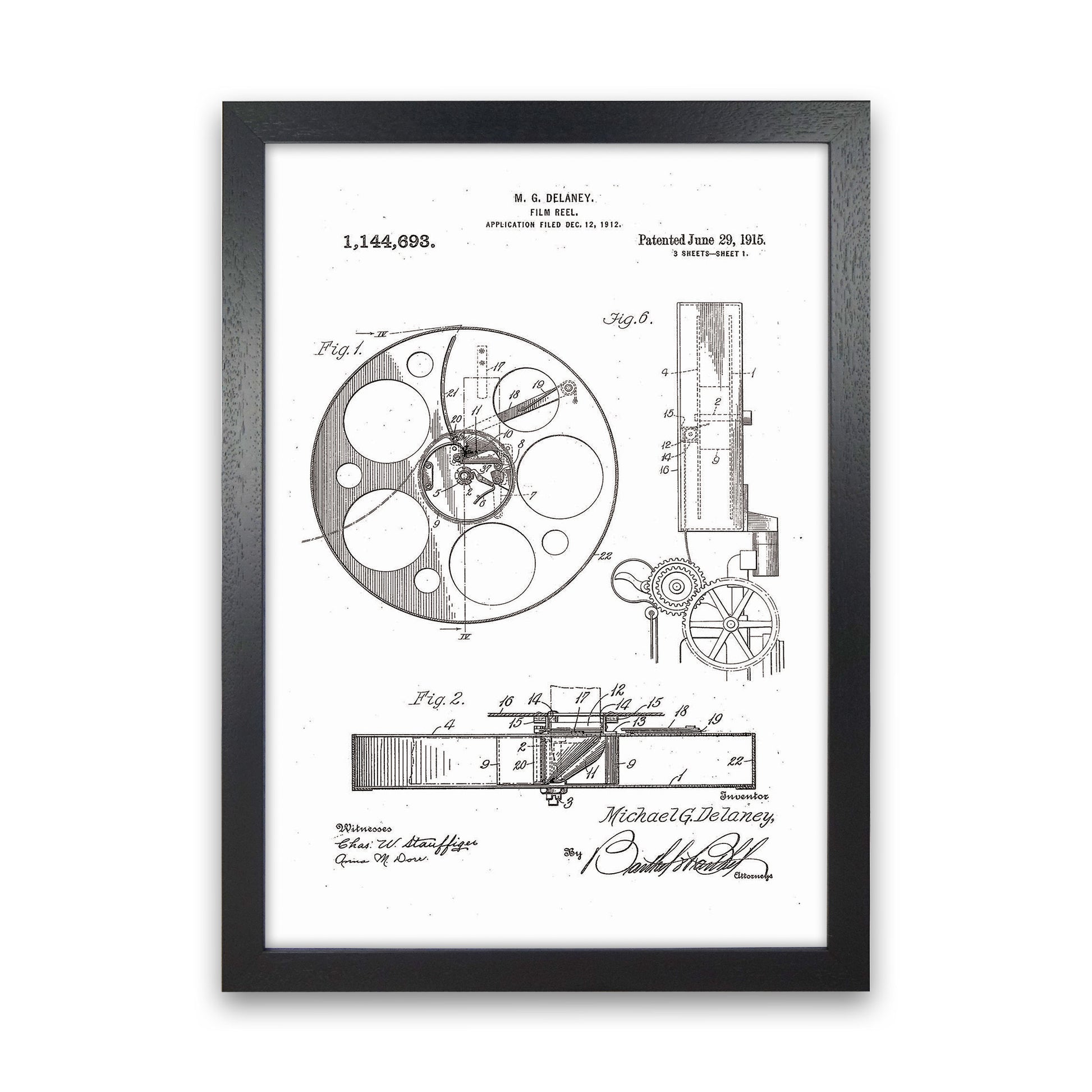 Film Reel Patent 2 Art Print by Jason Stanley Black Grain