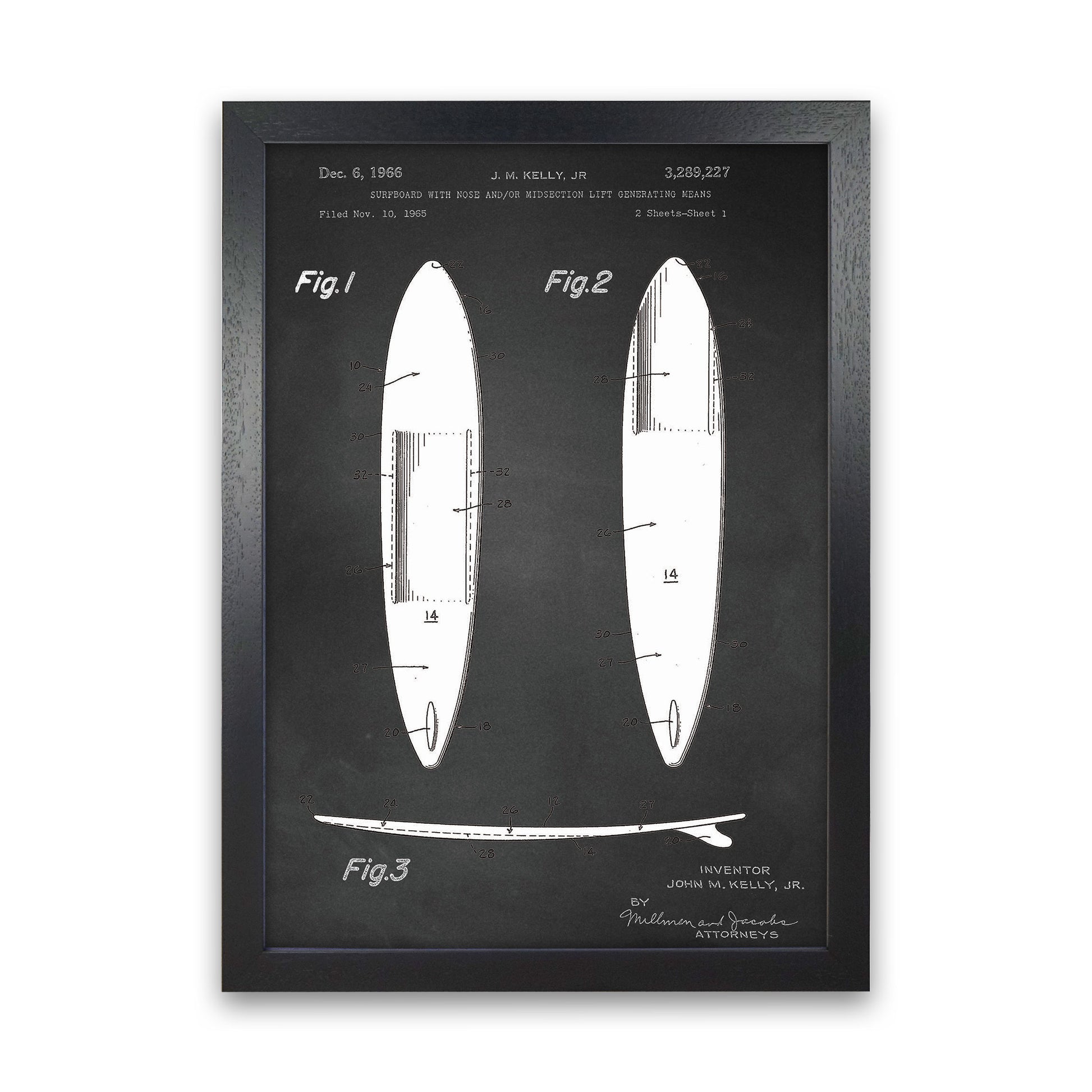 Surfboard Patent 1 Art Print by Jason Stanley Black Grain