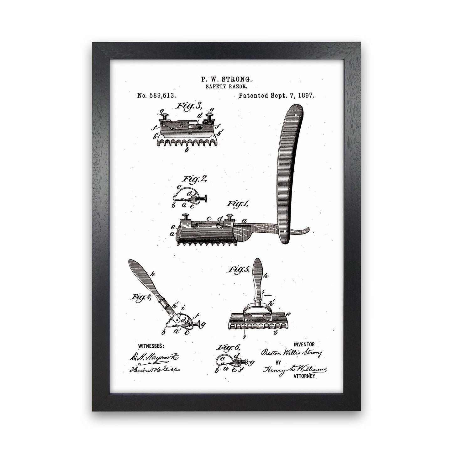 Safety Razor Patent Art Print by Jason Stanley Black Grain