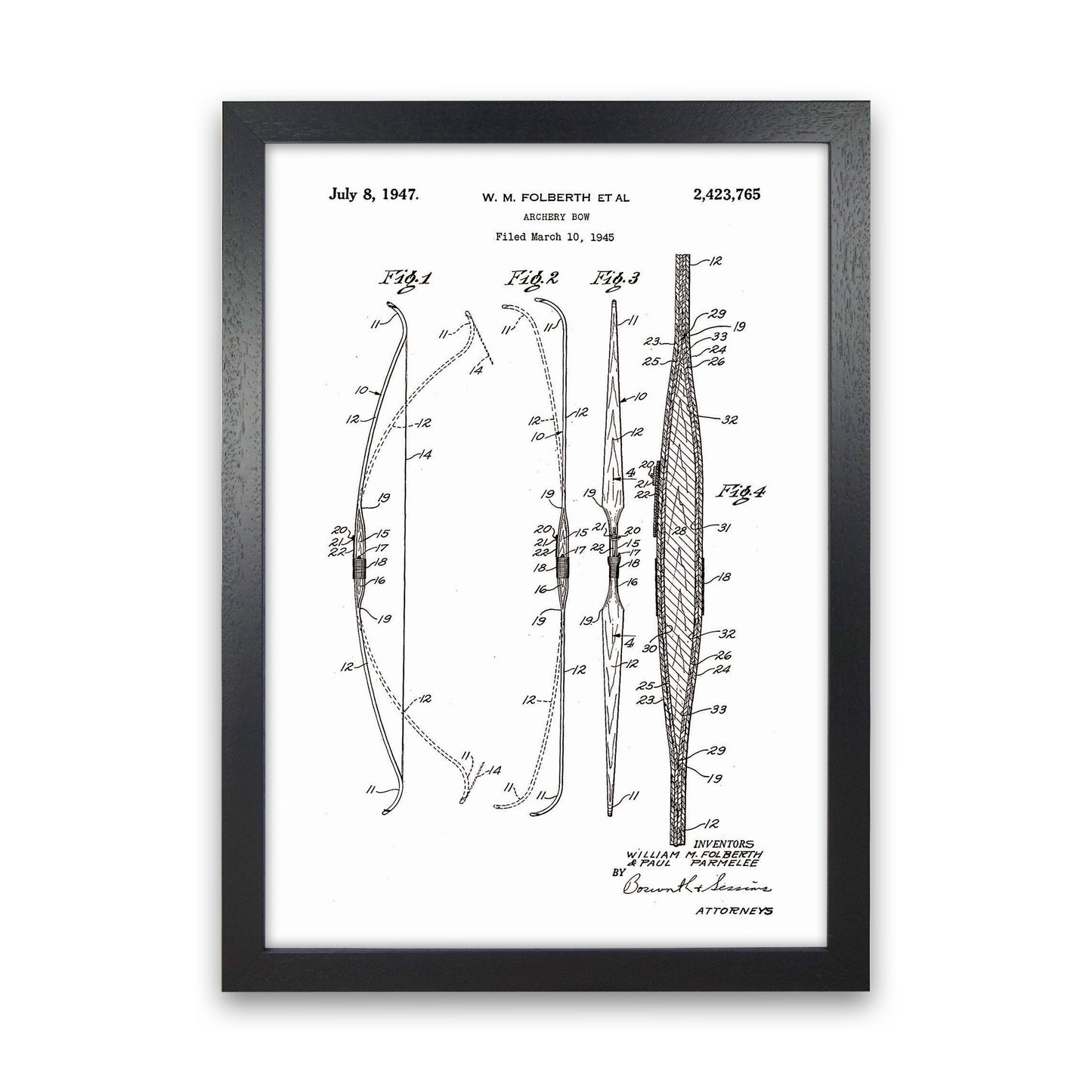 Archery Bow Patent Art Print by Jason Stanley Black Grain