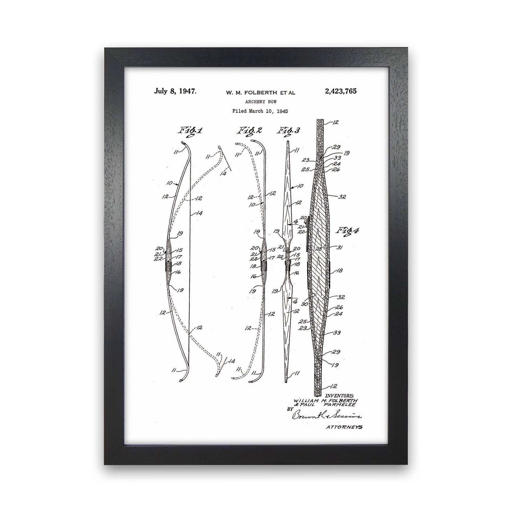 Archery Bow Patent Art Print by Jason Stanley Black Grain