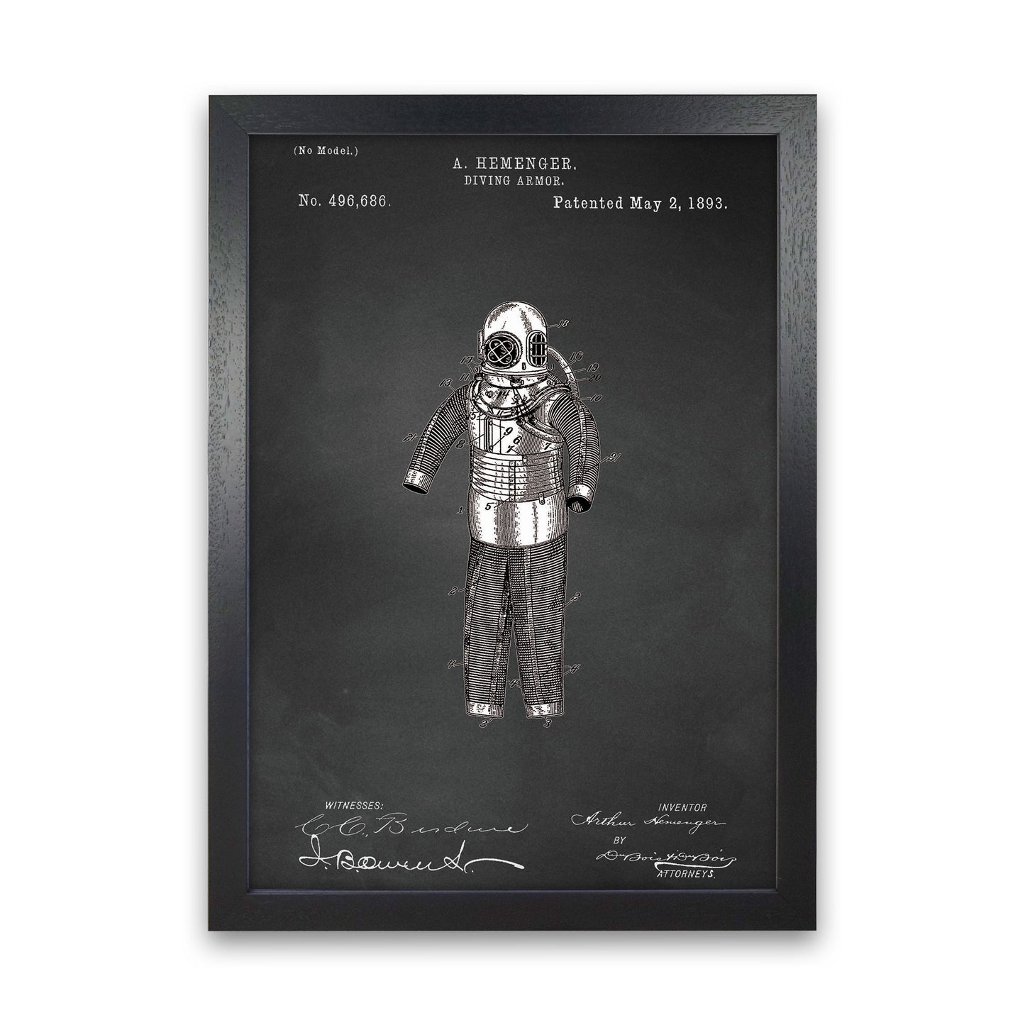 Diving Armor Patent Art Print by Jason Stanley Black Grain