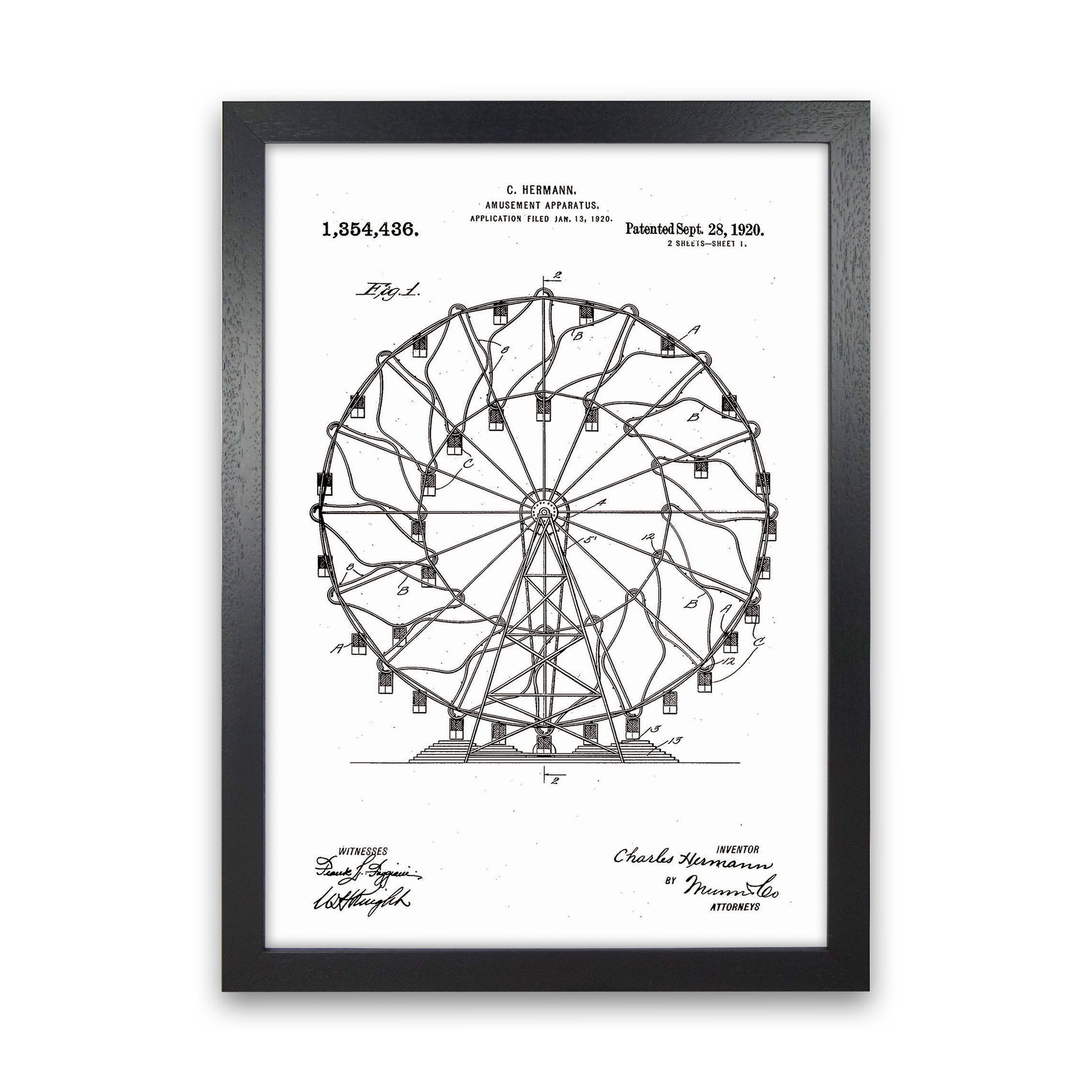 Ferris Wheel Patent Art Print by Jason Stanley Black Grain