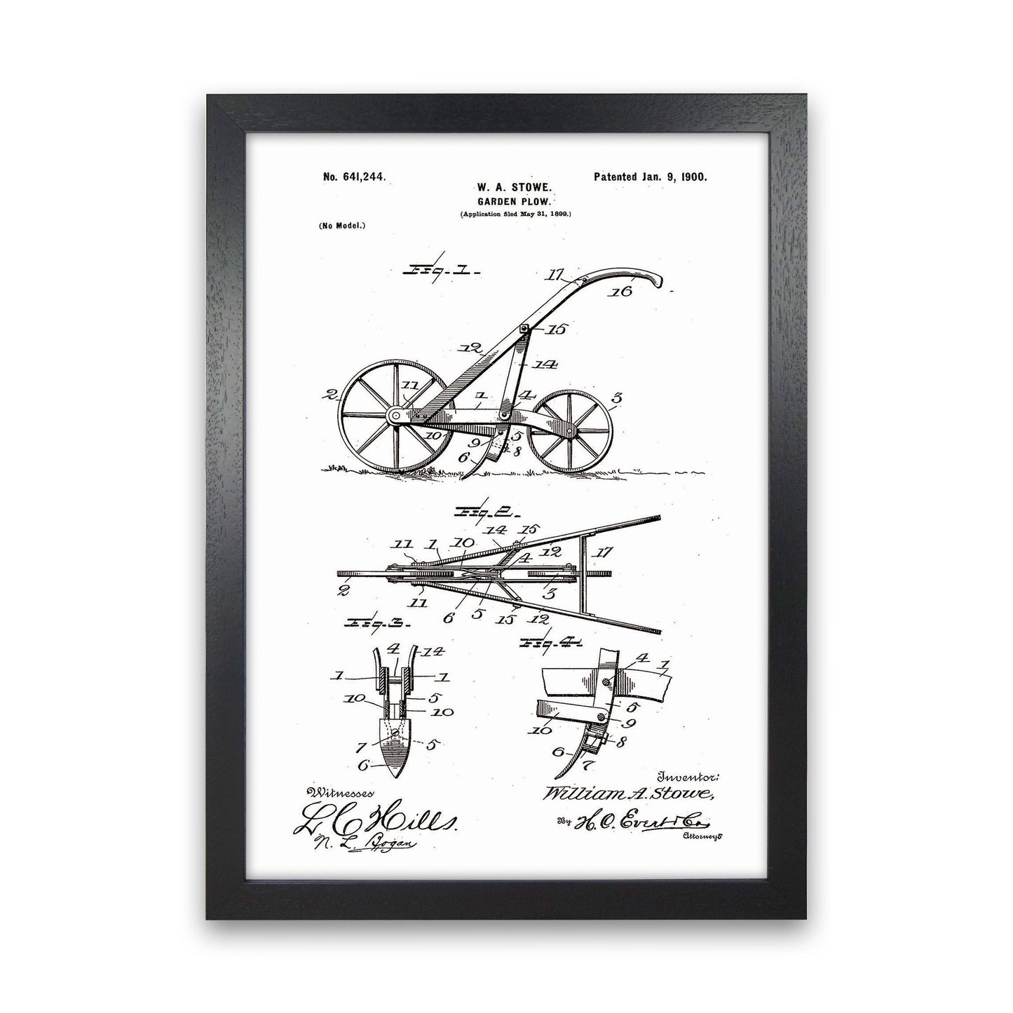 Garden Plow Patent Art Print by Jason Stanley Black Grain