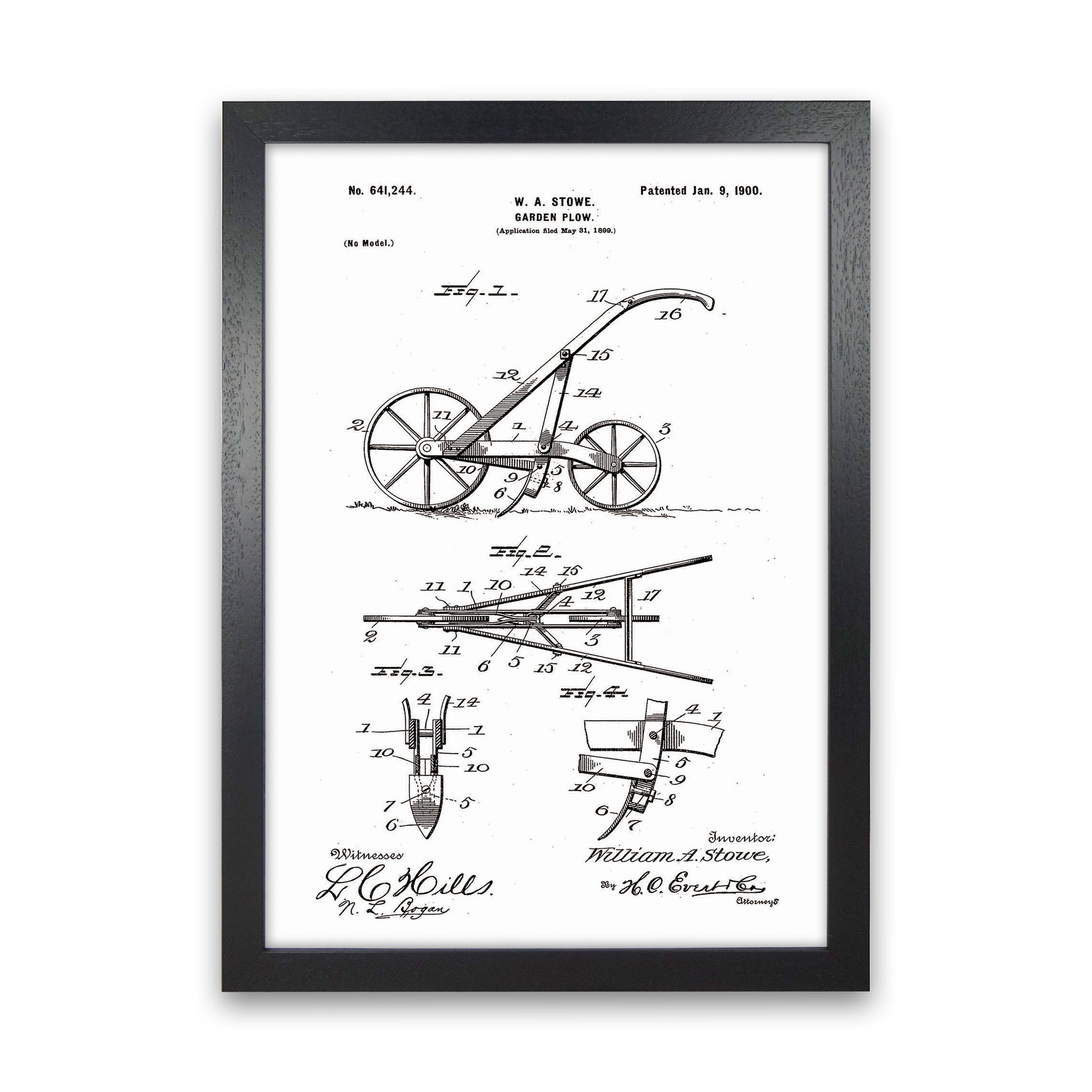 Garden Plow Patent Art Print by Jason Stanley Black Grain