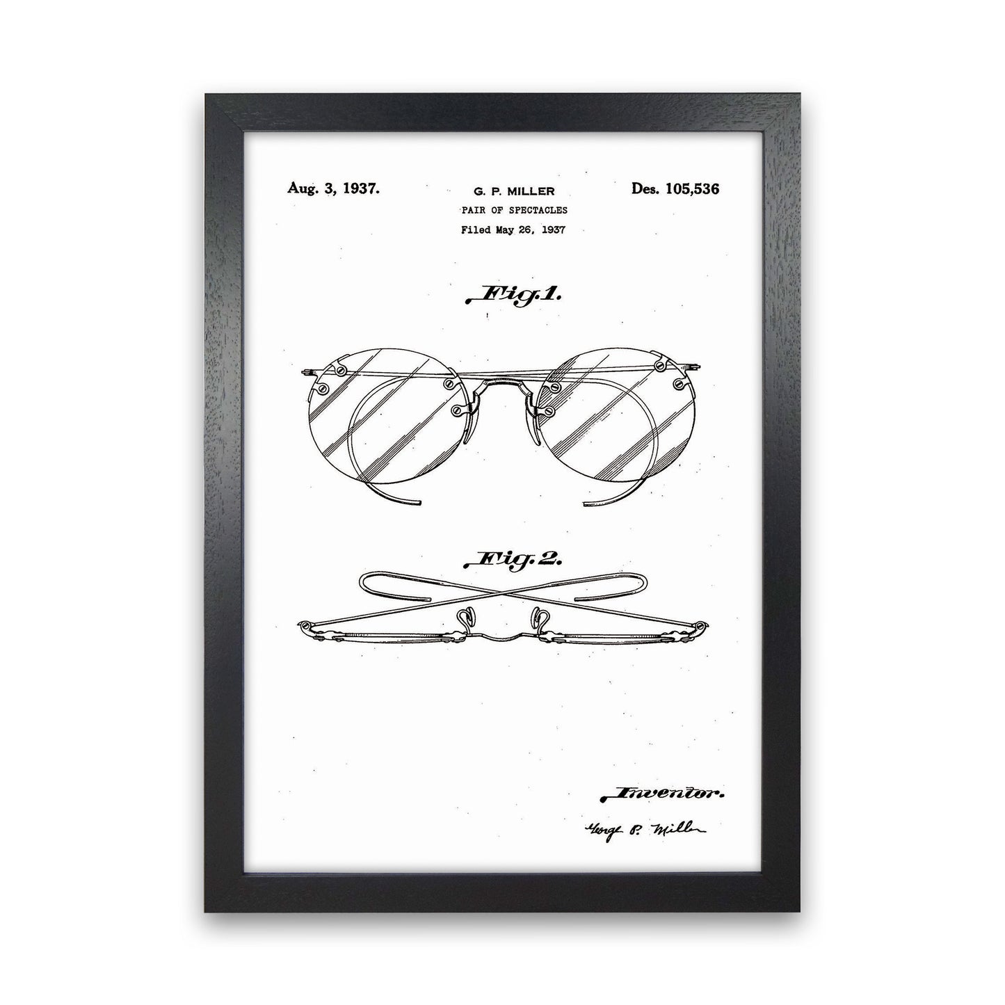 Spectacles Patent Art Print by Jason Stanley Black Grain