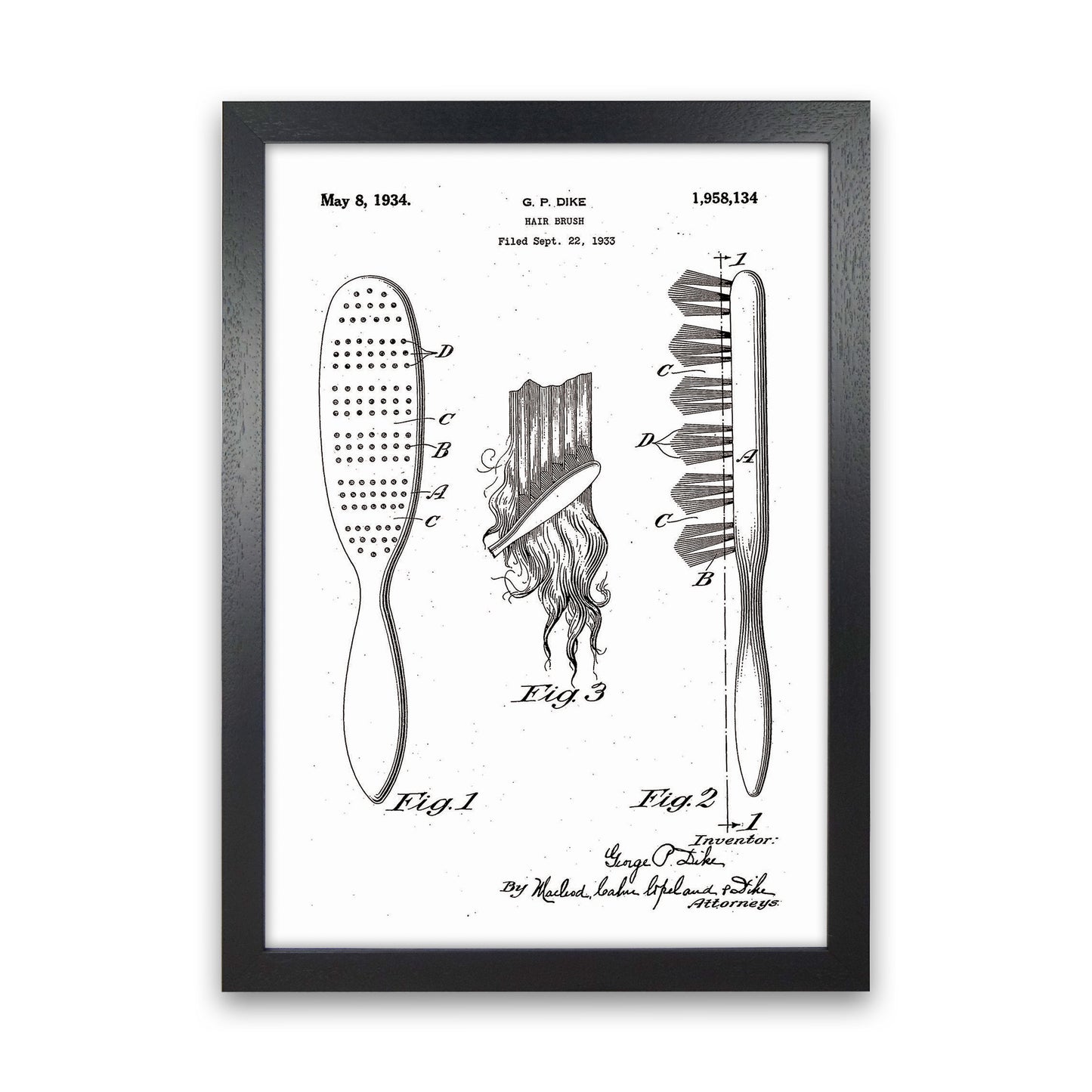 Hair Brush Patent Art Print by Jason Stanley Black Grain