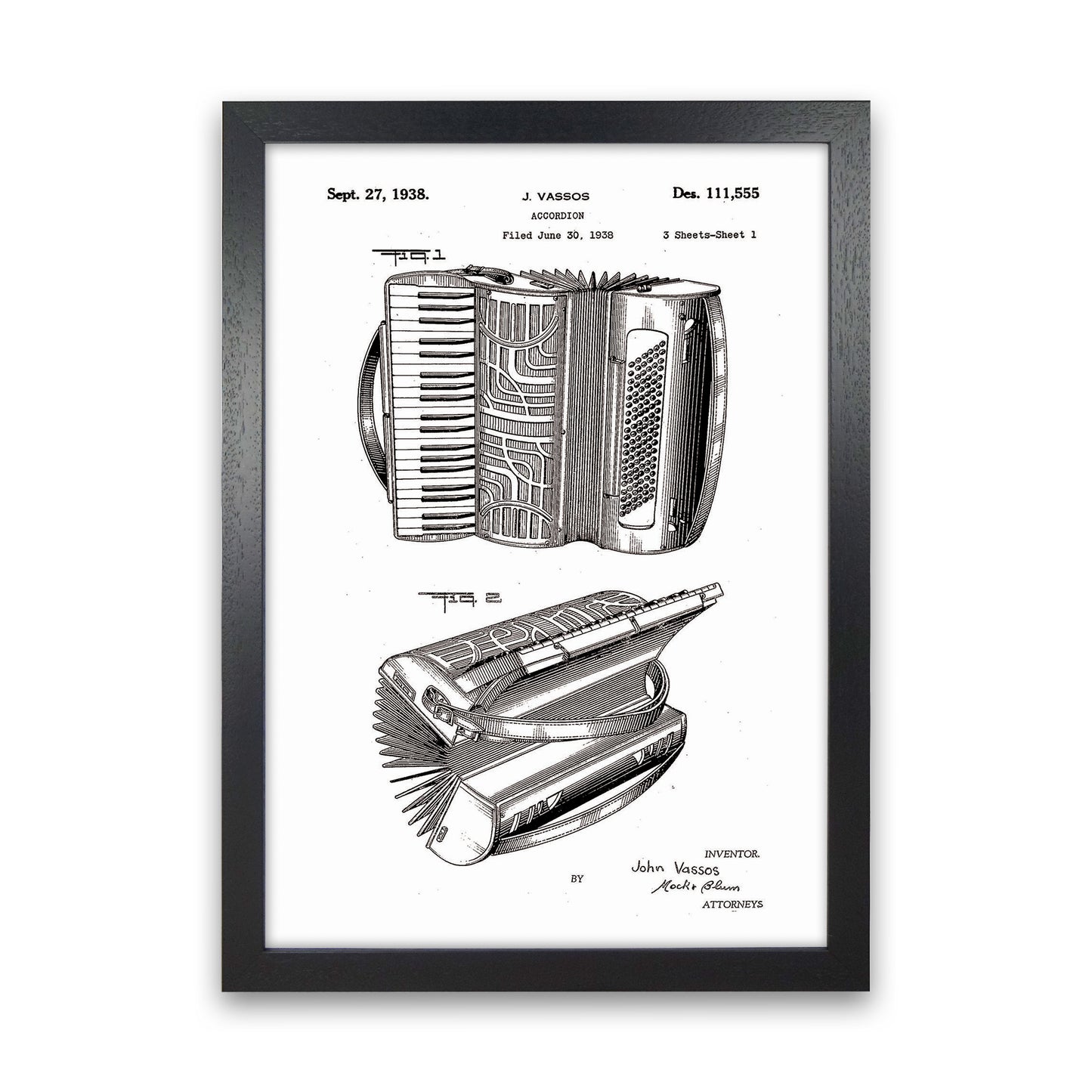 Accordian Patent Art Print by Jason Stanley Black Grain
