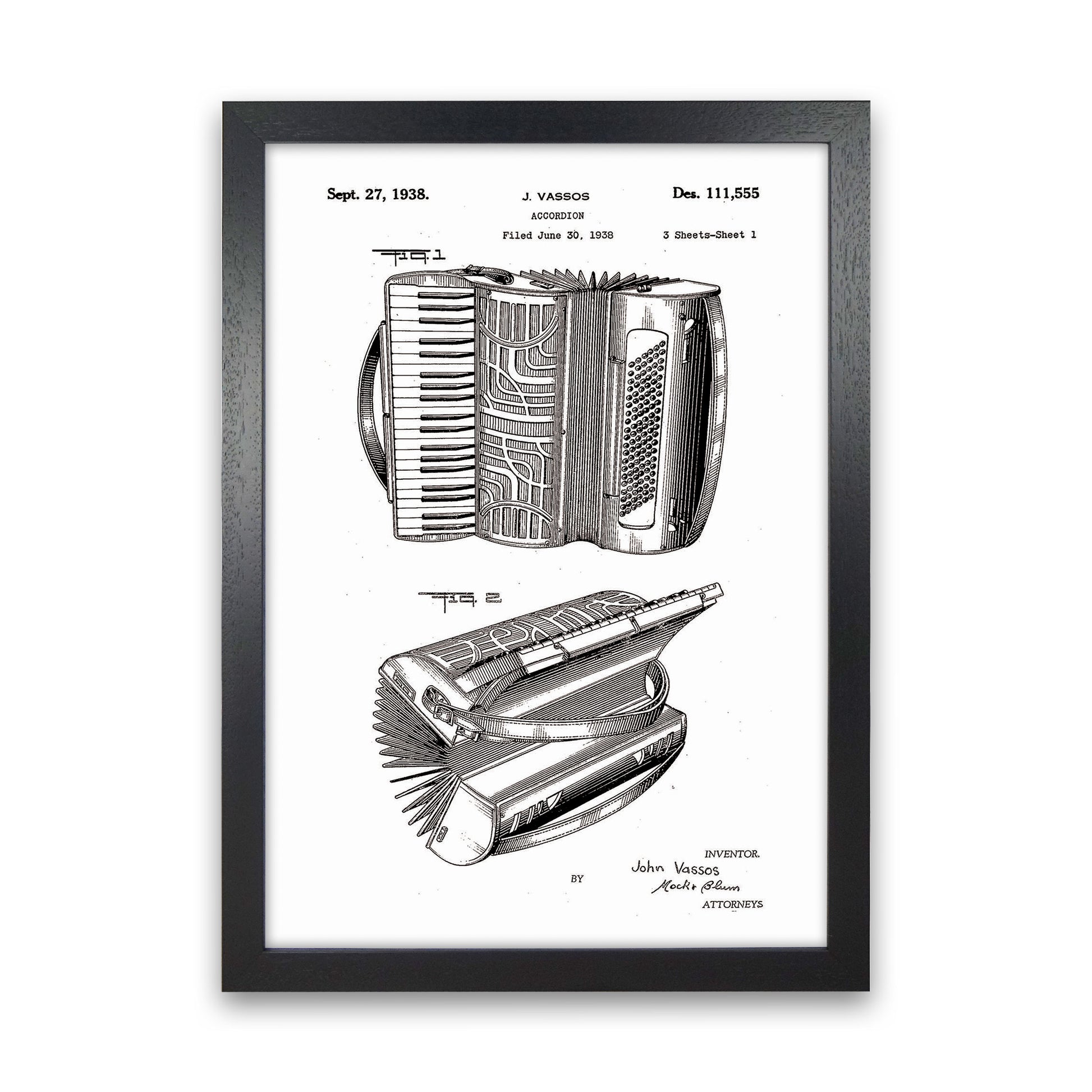 Accordian Patent Art Print by Jason Stanley Black Grain