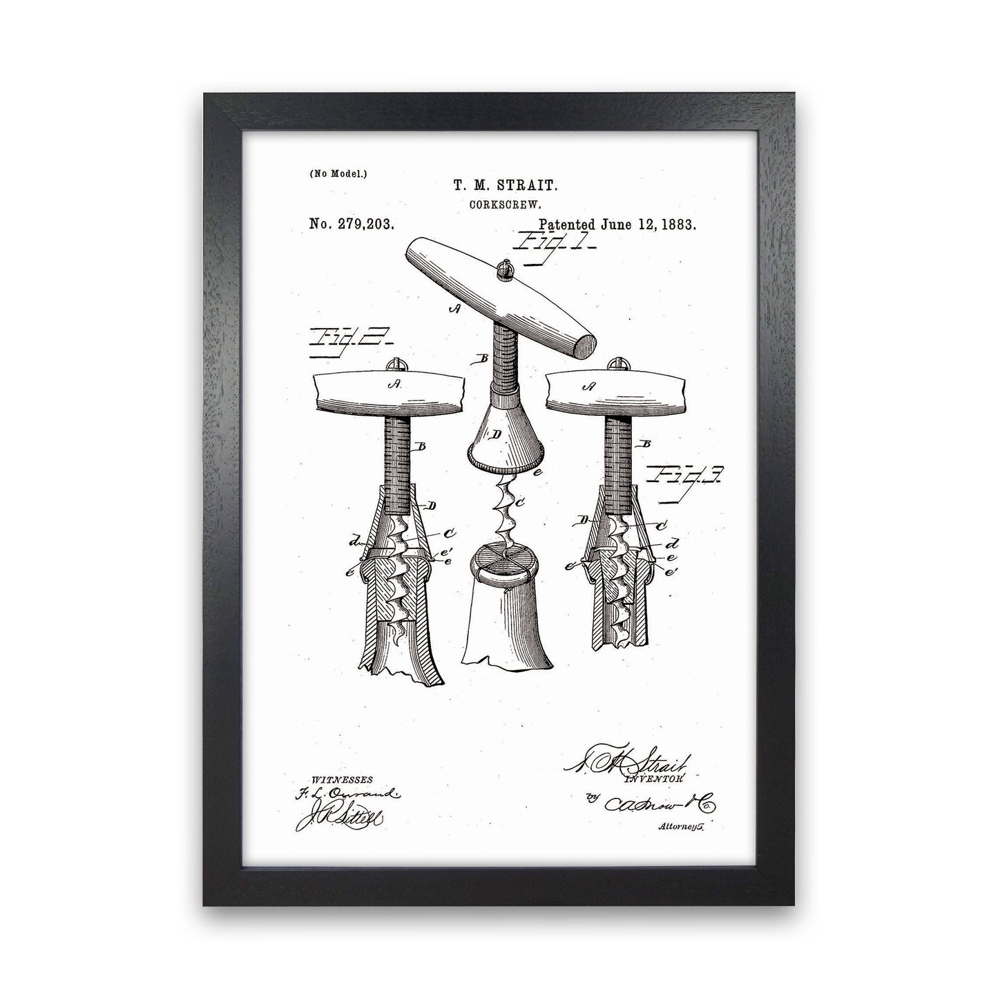 Corkscrew Patent Art Print by Jason Stanley Black Grain