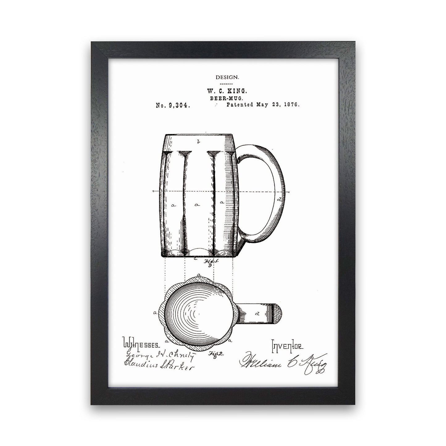 Beer Mug Patent 2 Art Print by Jason Stanley Black Grain