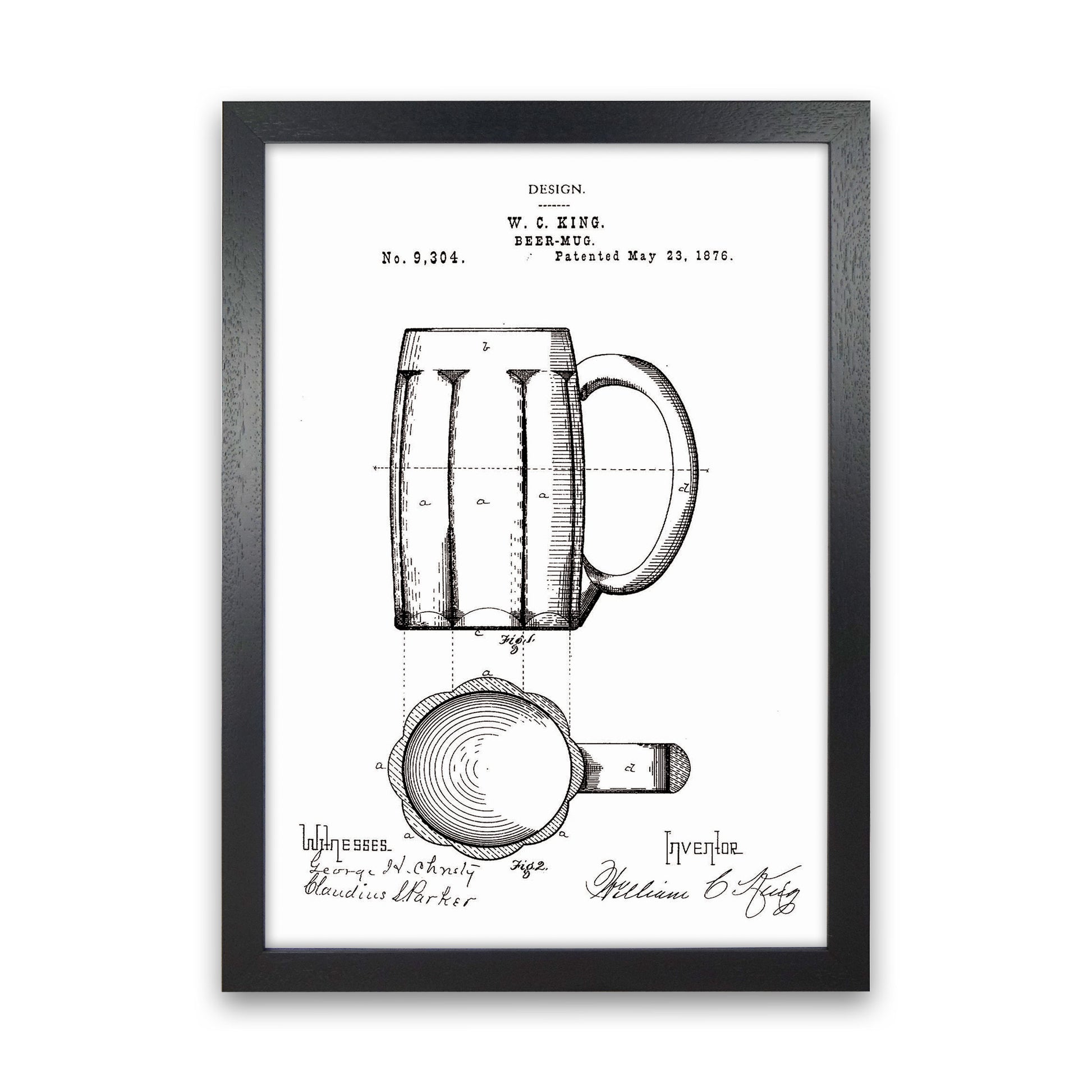 Beer Mug Patent 2 Art Print by Jason Stanley Black Grain