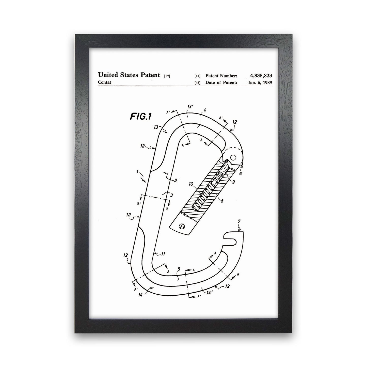 Caribiner Patent Art Print by Jason Stanley Black Grain